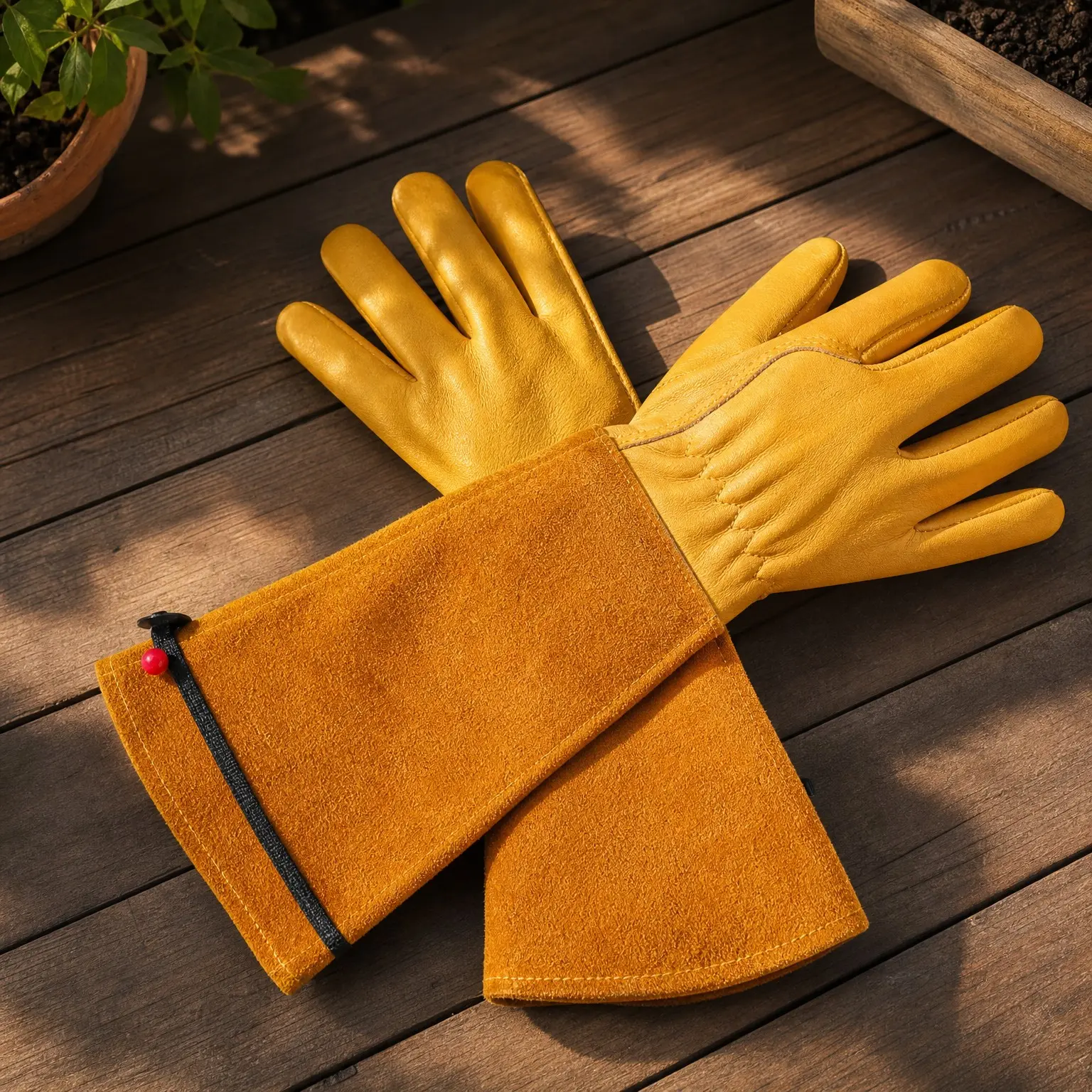 Gardening Gloves for Women and Men, Long Leather Thorn Proof Rose Pruning Gauntlet Gloves, Heavy Duty Garden Work Gloves for Weeding, Yard Planting, Best Gardening Gifts for GardenersGift