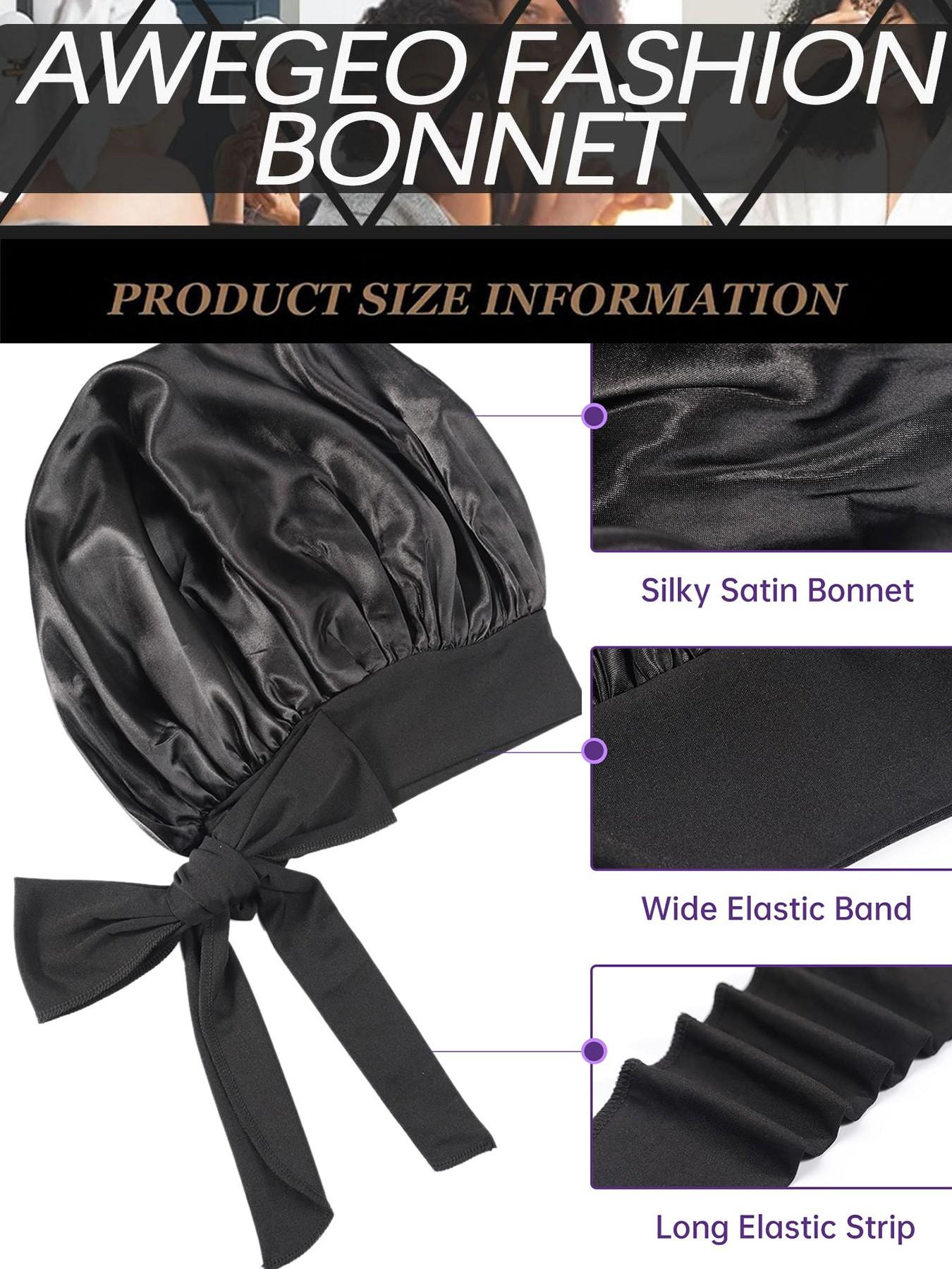 Women's Adjustable Satin Bonnet with Tie, Soft Breathable Sleep Cap, Fashionable Plain Color, Comfortable Hair Protection Hat + 2 Silk Hair Ties