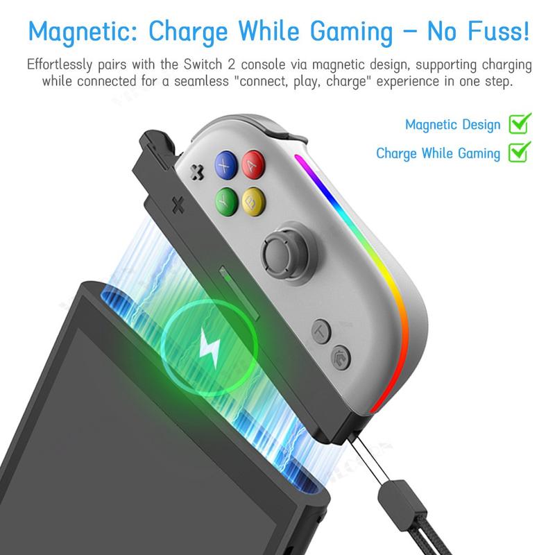 Magnetic RGB Joycons Game Controller for Switch 2 Joypad with Wrist Strap NS2 Gaming Joycon Lanyard Grip Switch Accessories