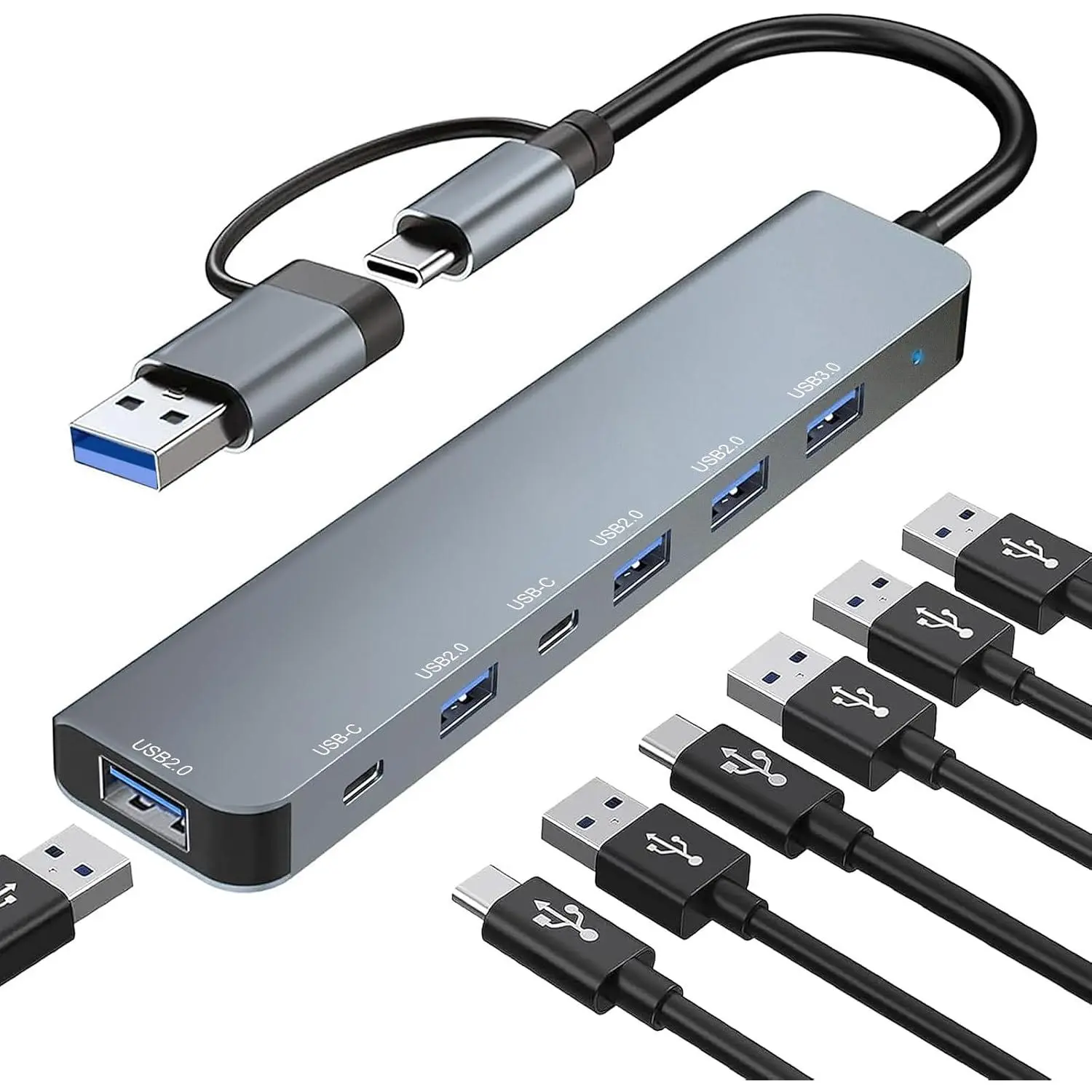 7-in-2 USB C Multi-Port Hub - Upgraded Splitter with 1xUSB 3.0, 4xUSB 2.0, 2xUSB C, Universal Compatible Multiple Ports USB 3.0 Multifunction Adapter Dongle for MacBook, PC/Laptop/Tablet, Multiple Ports Multifunction Adapters, Universal Compatible Multifu