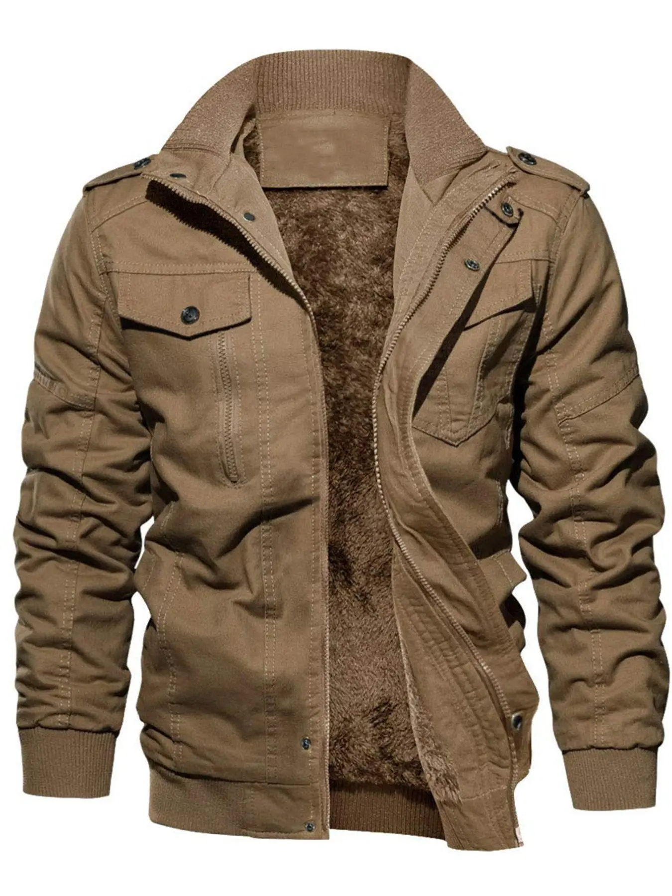 Men's Regular-Fit Solid Zip Thermal-Lined Jacket & Coats with Pockets, Casual Long-Sleeve Stand-Collar Outerwear for Fall & Winter, Fashion Menswear Clothing for Daily Wear