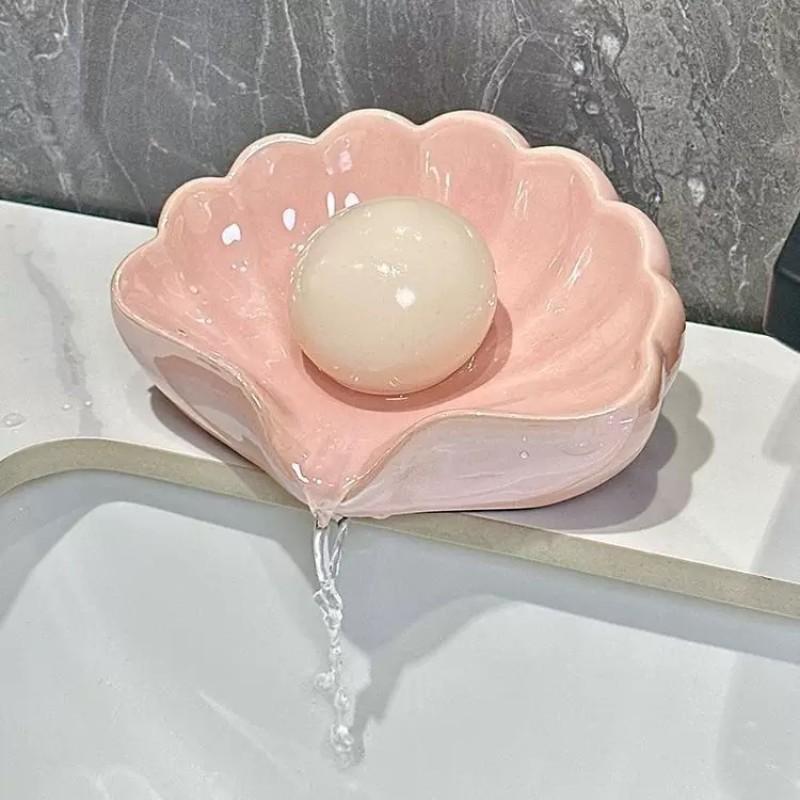 Shell-Shaped Ceramic Soap Dish & Jewelry Tray, Elegant Bathroom Accessory, Perfect for Storing Soaps, Rings, Earrings, Ideal Gift for Women
