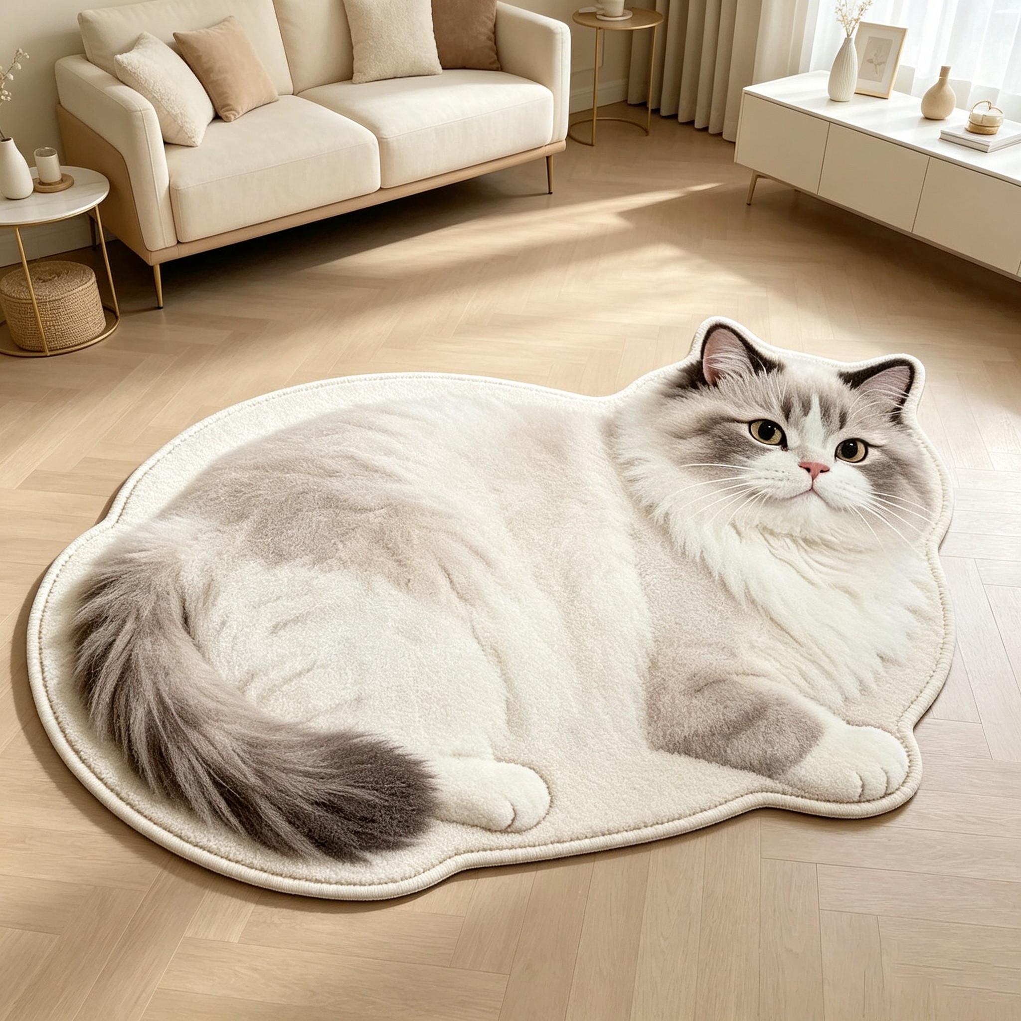 Soft Cute Cat Shape Rug, Hand Wash Only, Indoor Use, Perfect for Living Room, Bedroom, Study, Bathroom, Kitchen, Hallway Decor