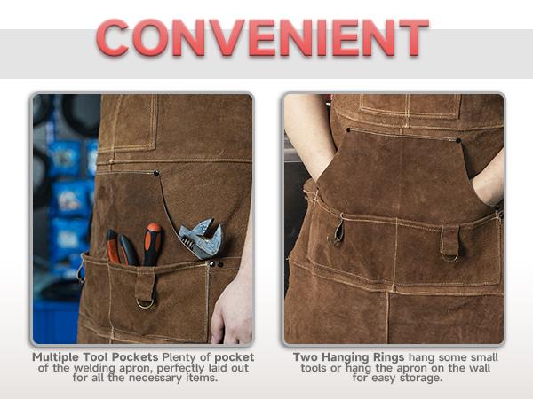 YESWELDER Heavy Duty Cowhide Leather Welding Apron | 41" Length Flame Retardant Apron with 6 Storage Pockets for Welders, Blacksmiths, Woodworkers