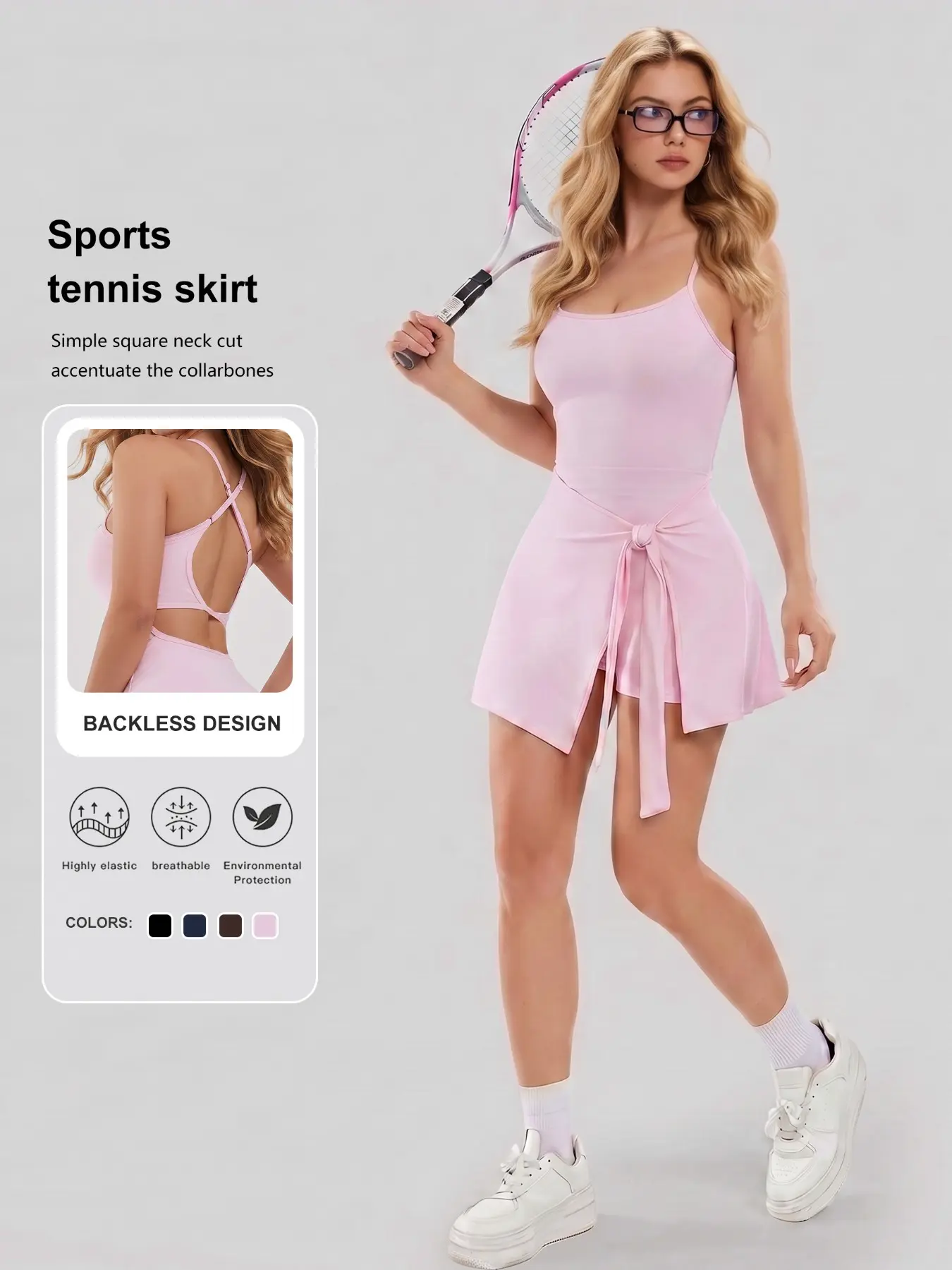 Women's Multifunctional Tennis Dress, Backless Sexy Cutout, Anti-Exposure Shorts, Butterfly Knot Sporty Mini Dress, All Seasons