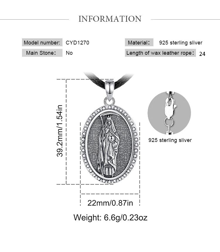 Santa Muerte Protection Pendant Necklace, 925 Sterling Silver Amulet, Mexican Saint Medallion, Holy Death Folk Amulet, Day of the Dead Jewelry