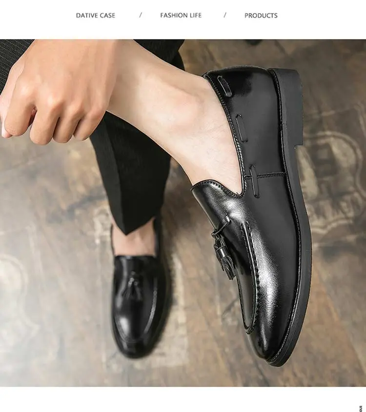 Men's Trendy Fashion Tassel Leather Loafers, One-Click Slip-On Casual Shoes, Versatile Youth Formal British Style, Perfect for Nightclubs and Weddings, Business Casual Shoes, Office Shoes