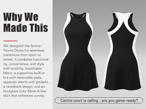 Blooming Jelly Women Tennis Dress Casual Athletic Color Block Outfit Racerback Built in Bra Golf Separate Shorts with Pocket