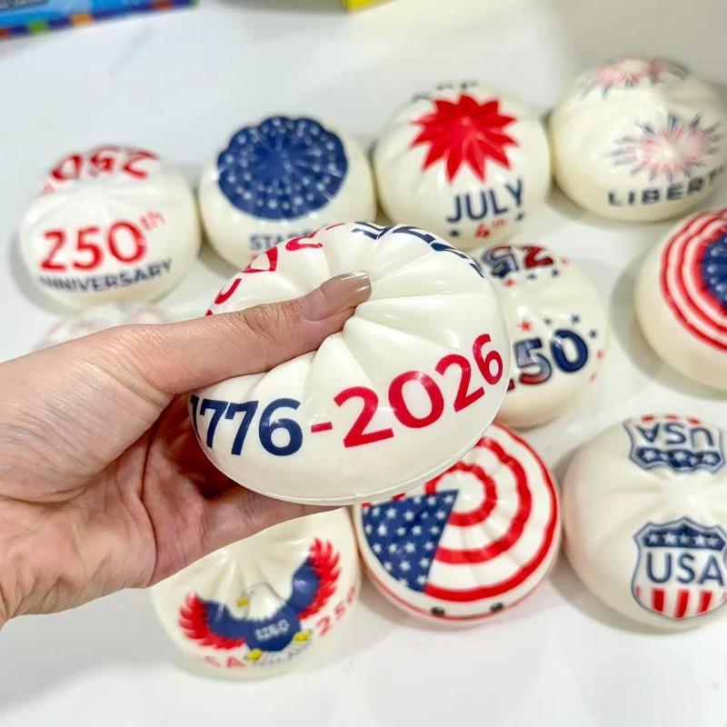 HefengCL 250th Anniversary Limited Edition USA-Themed Bun Squishy Toy, Unisex Slow Rebound TPR Sensory Fidget, Random Colors ASMR Relaxing Gift, Compact Portable Collectible Party Favor (Slime & Squishy Toys)