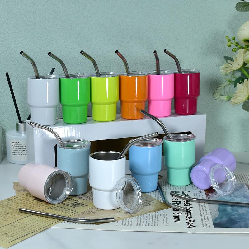 USA mix 48pcs 3oz Mini Tumbler Sublimation Blank Tumblers Stainless Steel Mini Shot Glasses with Lids for Wedding Party Whiskey Cocktail Bar