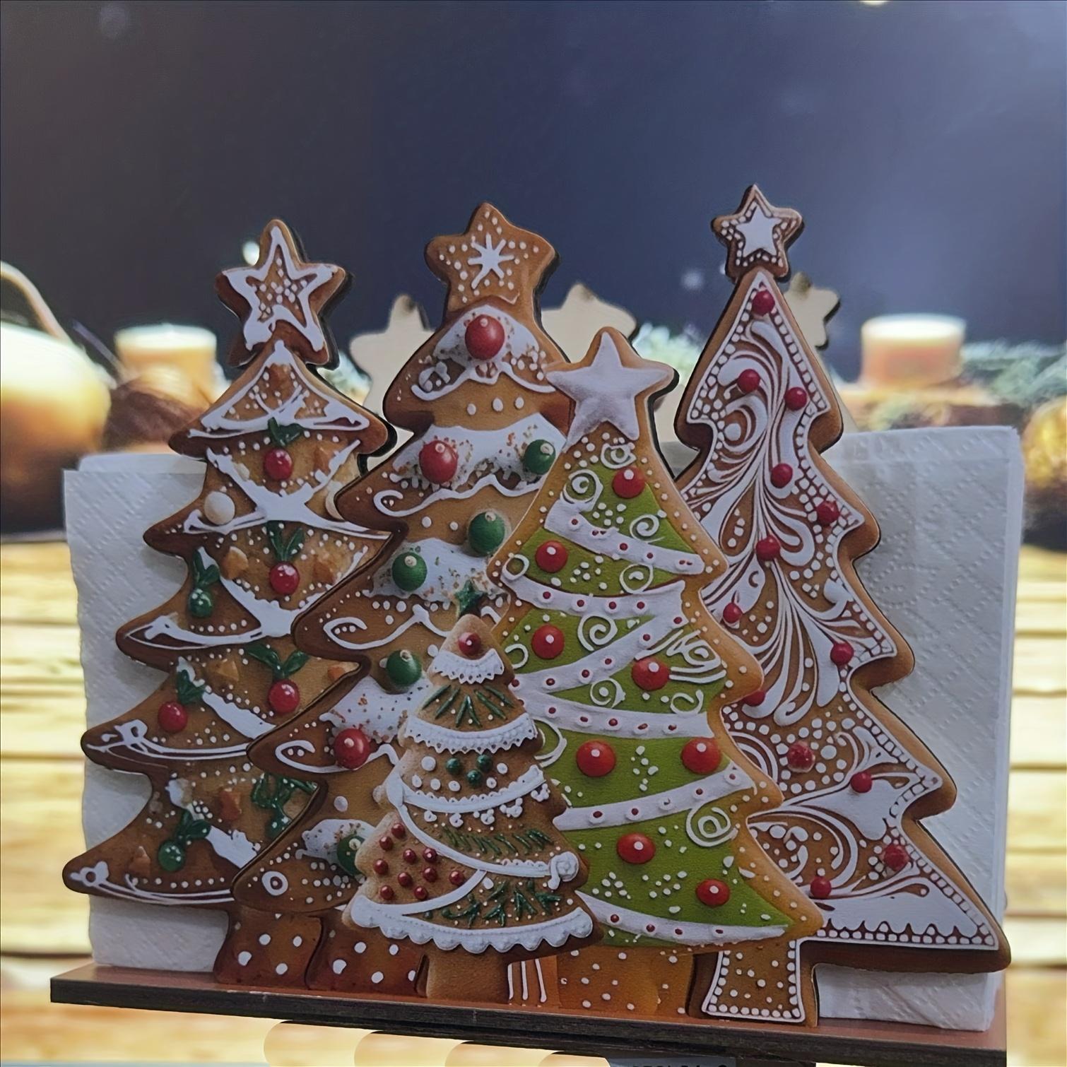 2D Flat Wooden Christmas Decor Plaque Party Wreath Ornament Perfect Holiday Gift Home Decor Classic Christmas Tree Napkin Holder Cute Wooden Cocktail Tissue Dispenser Modern Farmhouse Tissue Storage Tabletop Decoration Festive Tableware