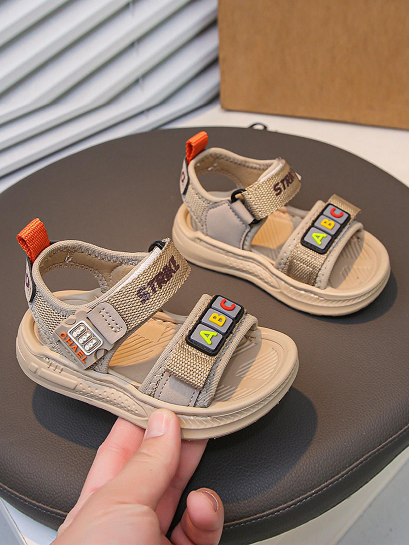 Baby Boys' Abc Letter Print Sandals, Breathable Mesh with Adjustable Velcro Straps, Anti-Slip Soft Sole, Summer Outdoor Walking Shoes
