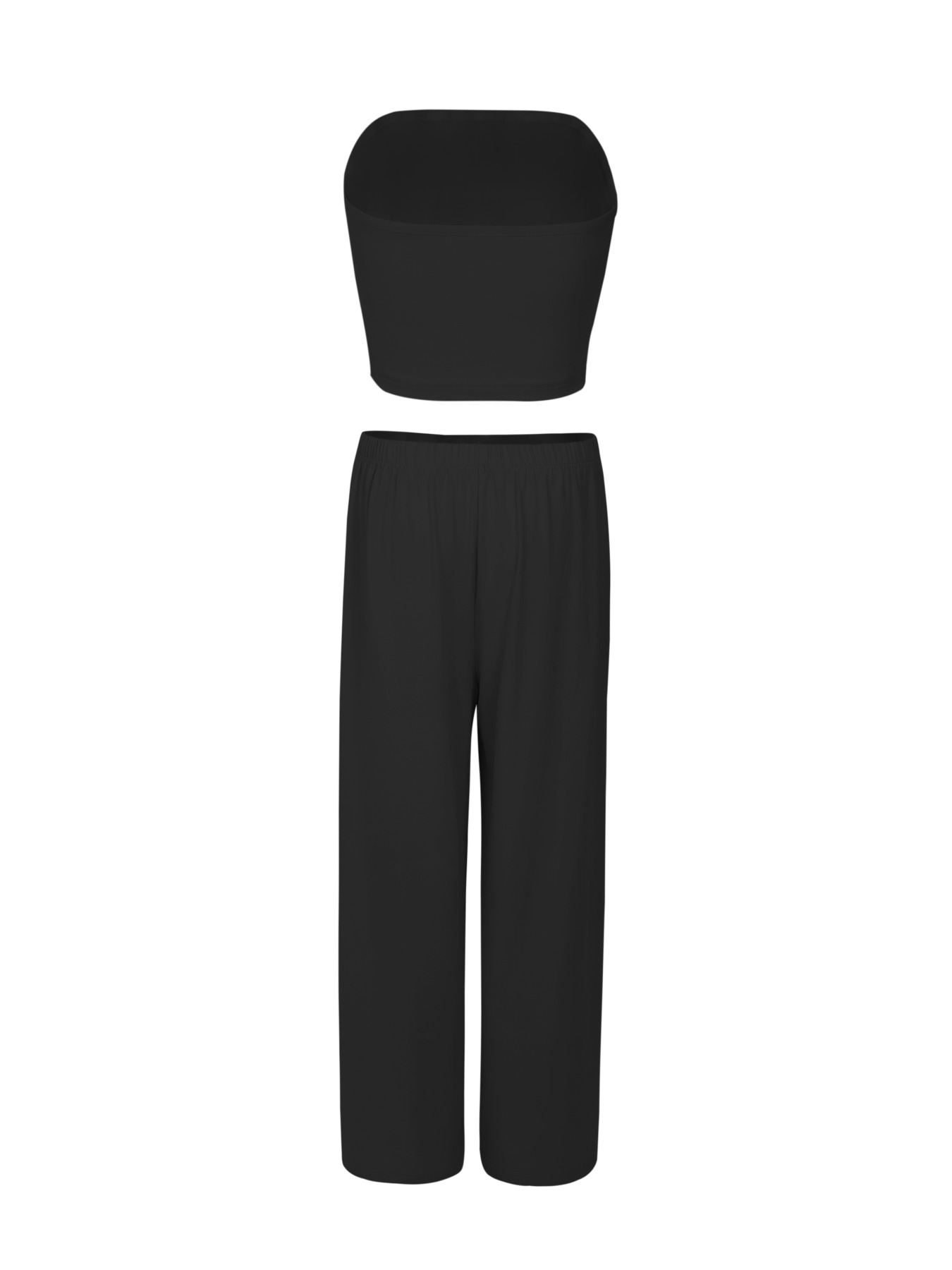 Women's 2 Piece Knit Lounge Set Strapless Tube Top and High Waisted Wide Leg Pants Casual Sweatsuit