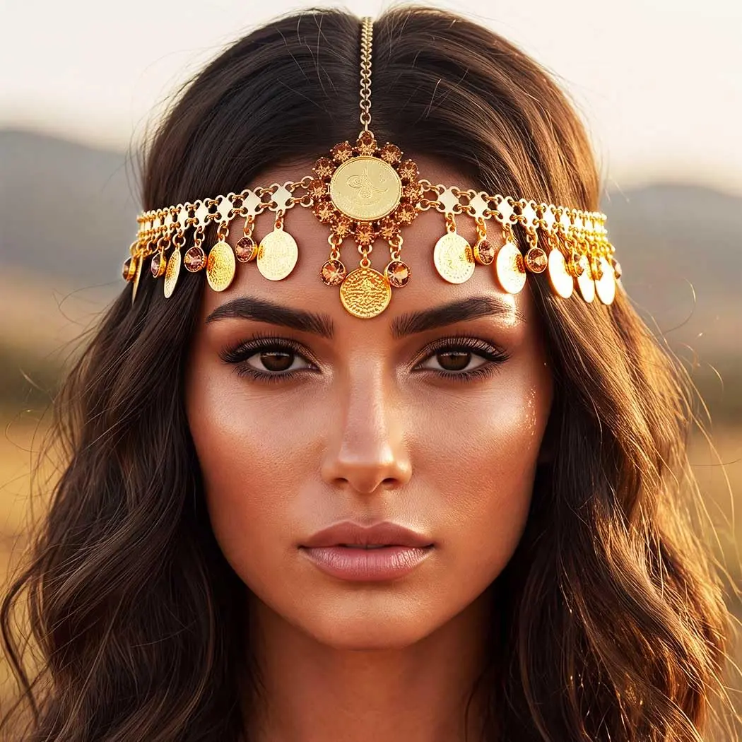 Headpiece Egyptian  Chain  Headband for Women | Rhinestone   Costume Headdress Forehead Hair Chains Festival Accessories