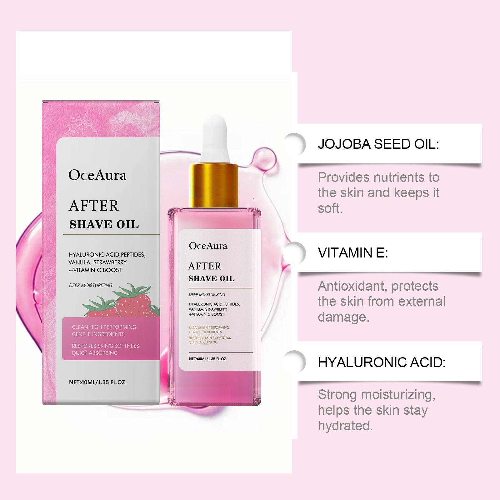 Strawberry Scented Post-Shave Oil, Moisturizes and Smooths Skin, Deep Nourishment, Keeps Skin Hydrated and Soft, Single Item