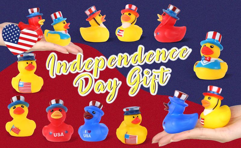 24 Pcs Patriotic Rubber Ducks, 4th of July Ducks for Ducking, Bulk Ducks for Jeeps Fourth of July Independence Day Gifts Party Favors Bath Water Pool Toys Birthday Gifts Classroom Prizes for Kids
