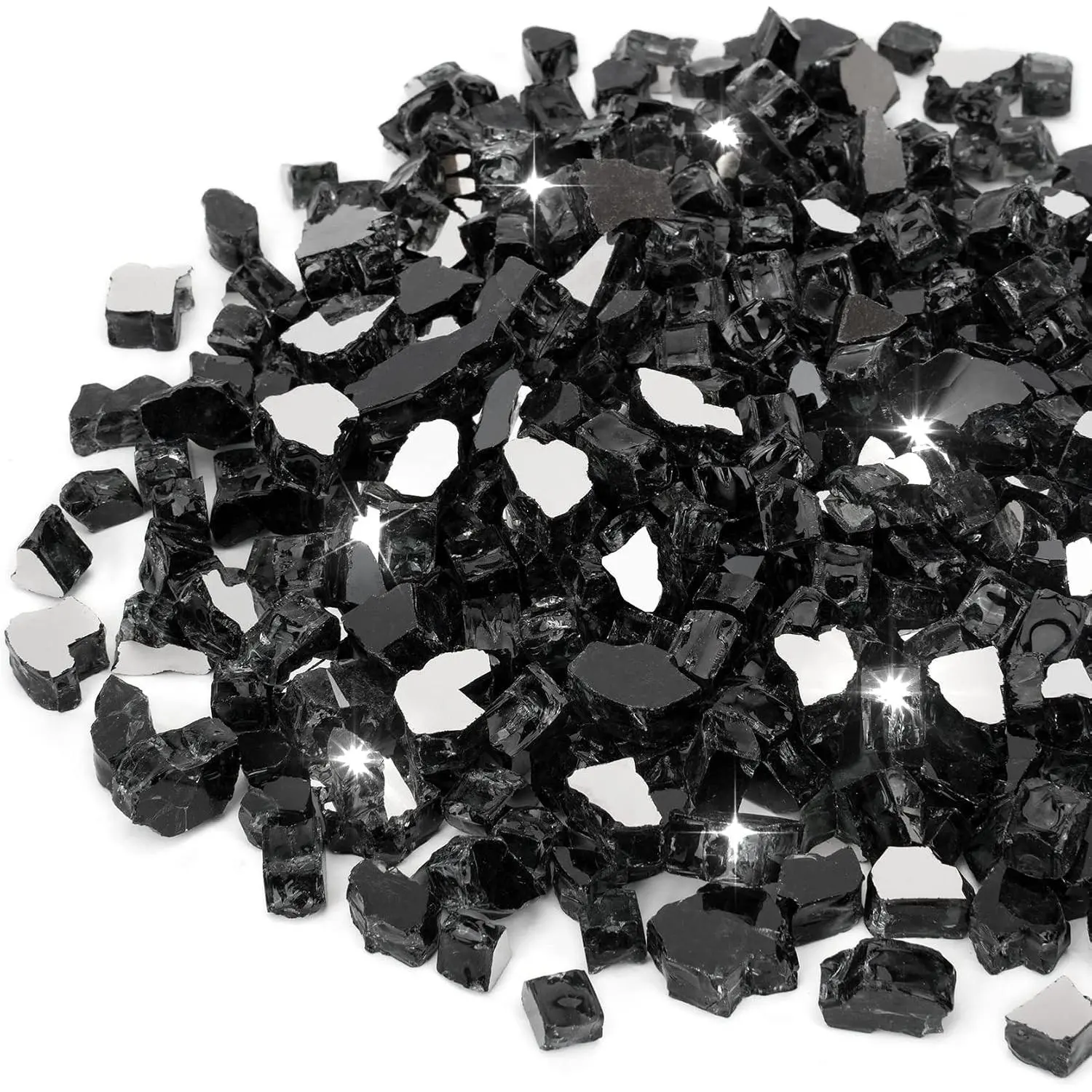 10-Pound Tempered Fire Glass 1/2 inch, Onyx Black Reflective | Fire Glass for Indoor/Outdoor Fireplace, Fire Pit