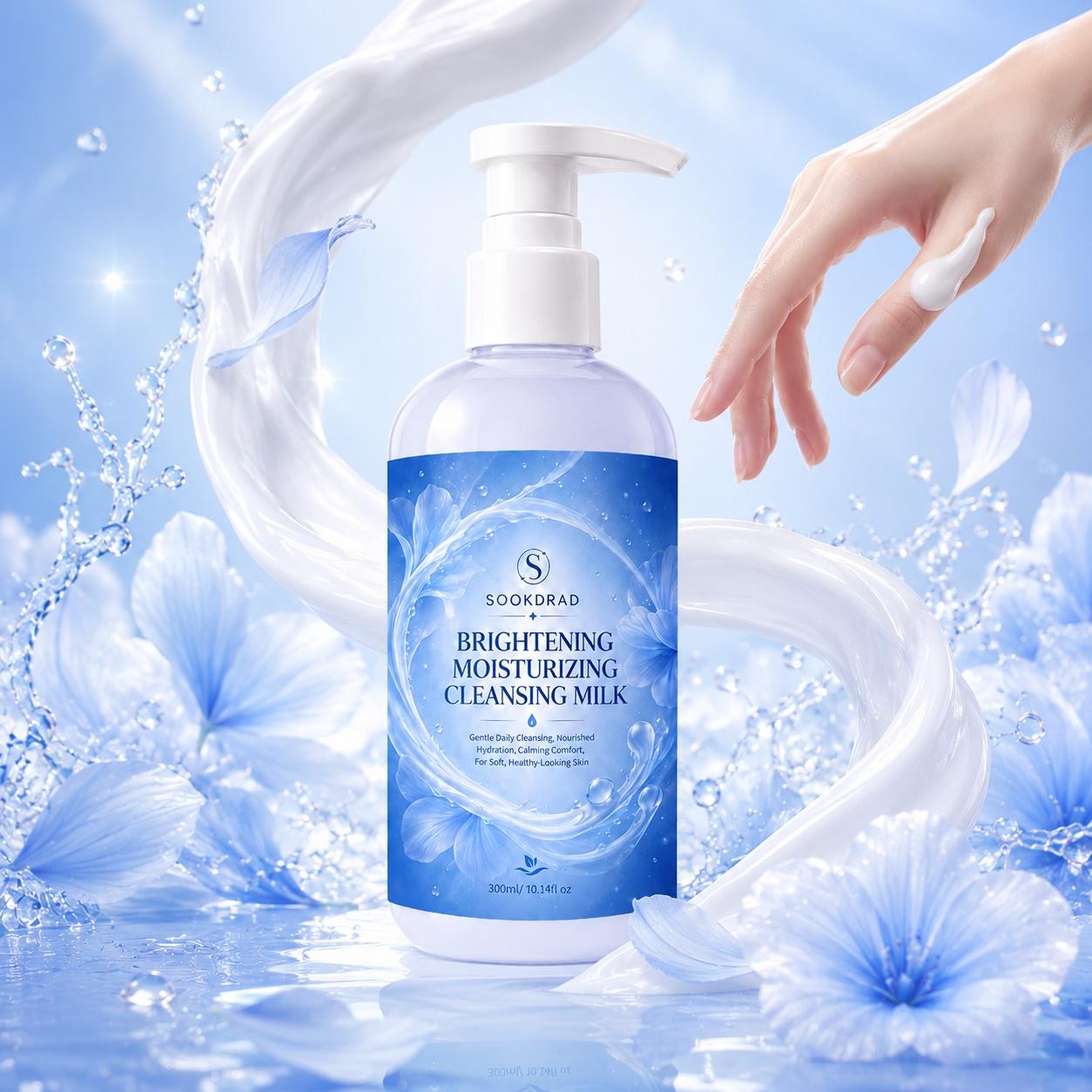 brightening moisturizing cleansing milk, gentle daily cleansing, hydration, calming comfort, facial use, for soft healthy skin, Gentle Cleanser, 300ml/10.14fl oz