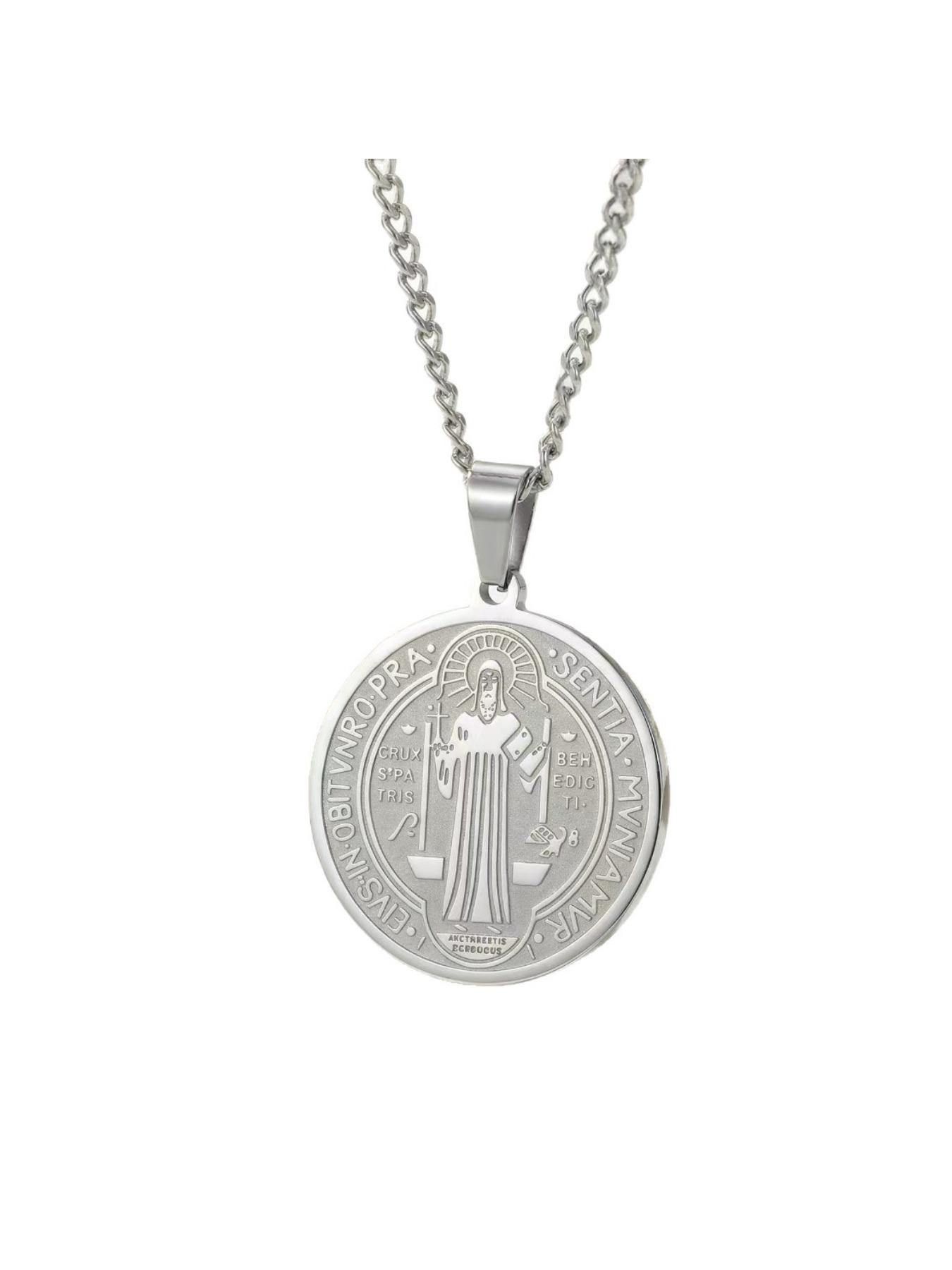 Vintage Engraved Coin Pendant Necklace, Titanium Steel Non-Tarnish Chain, Hip Hop Streetwear Jewelry
