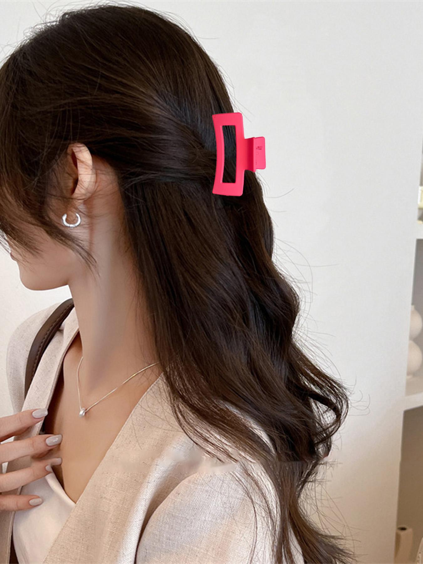 6 pcs elegant rectangular female hair clip-sweet geometric design, solid color (green, blue, white, light pink, dark purple, ginger), plastic material, very suitable for Valentine's Day or daily style, cute hair clip, Hair Claws Set