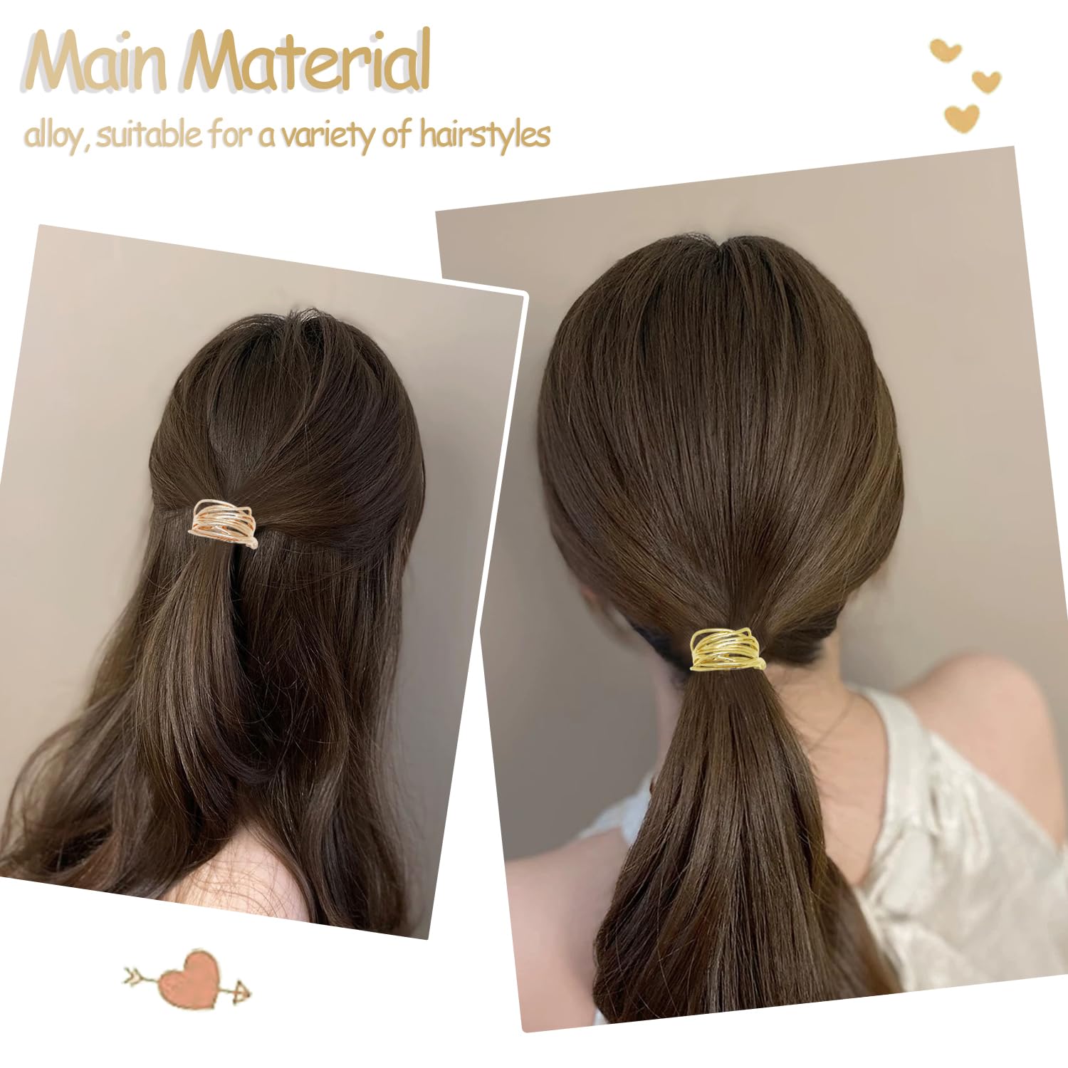 3 Pcs Metal Ponytail Holder Hair Clips Gold High Ponytail Buckle Hair Cuff Silver Ponytail Cuff for Long Hair Women Girls Hair Buckles Decorative Barrettes French Strong Hold Hair Jaw Clip Accessories