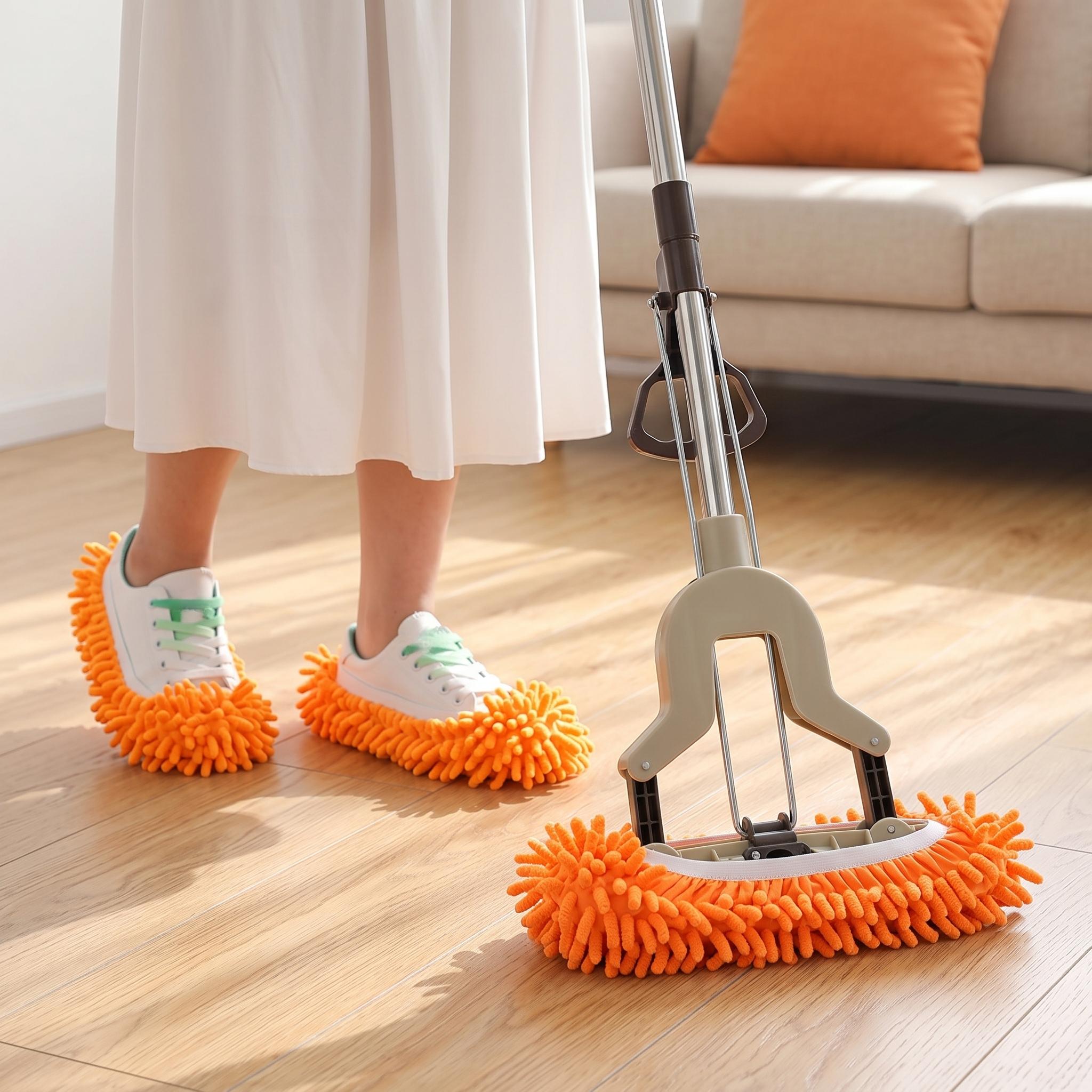 4 PCS Removable & Washable Reusable Microfiber Mop Slippers - Microfiber Head Mops, Colorful Floor Cleaning Socks Shoes (4 Pcs Green, Blue Options) - YY1