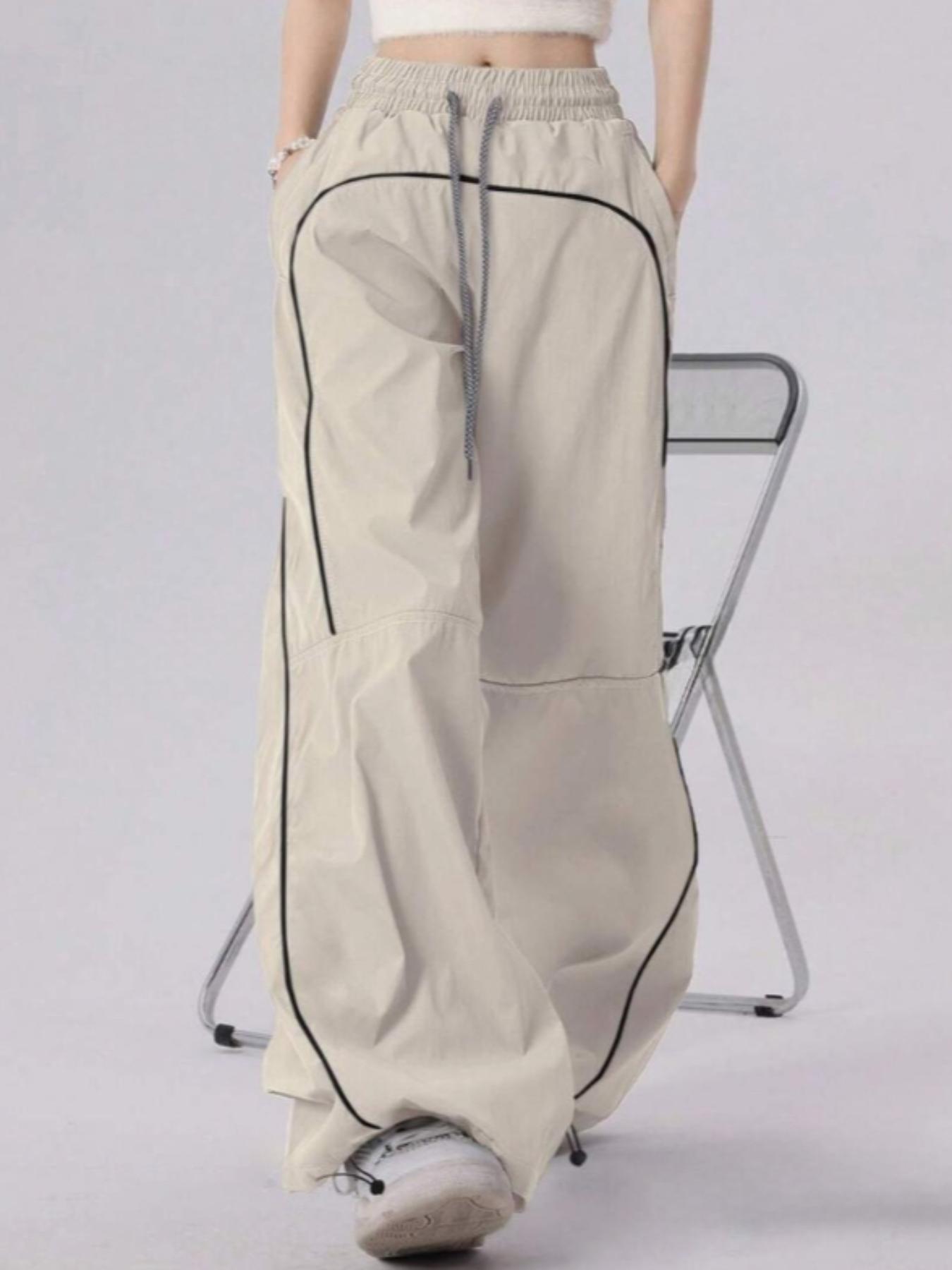 Women's Colorblock Wide Leg Casual Woven Pants, High Waist Cargo Workwear Style, Comfortable & Stylish Design for Daily Wear