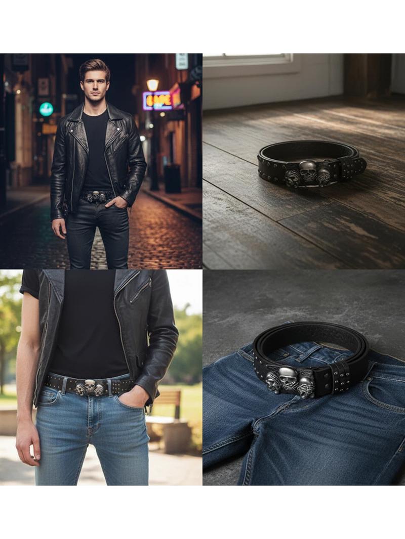 Unisex Skull Head Design Belt, Unique Style Leather Waistband, Fashion Personalized Clothing Accessory, Men and Women Belts, Trendy Exquisite Belt