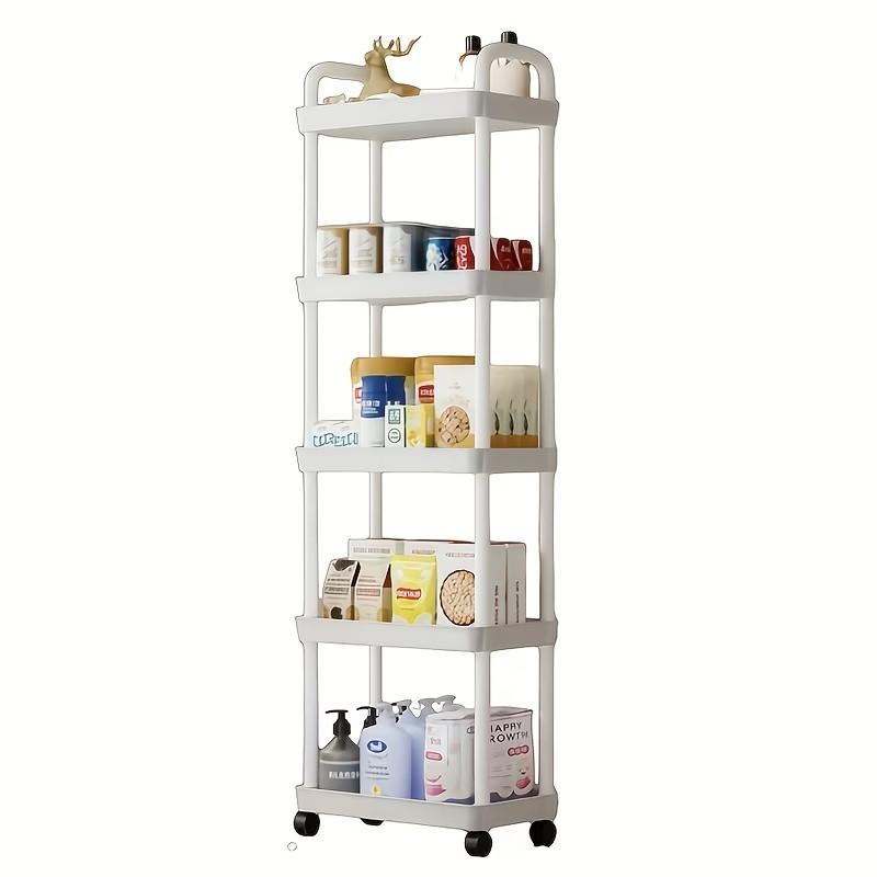Five-Layer Durable Cart with Wheels, Space-Saving Vertical Storage Rack, Easy Install Multi-Functional Open Storage System