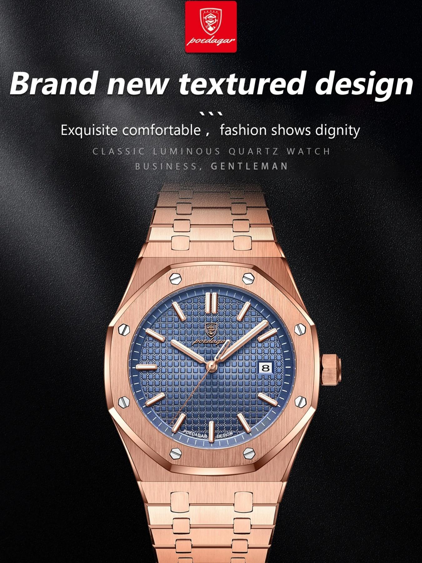 Poedagar Luxury Waterproof Night Light Date Men's Watch, Stainless Steel Fashion Quartz Watch, Suitable for Daily Wear Fashion Men's Watch, Luminous Analog Watch, Waterproof Wristwatch, Fashionable Watch