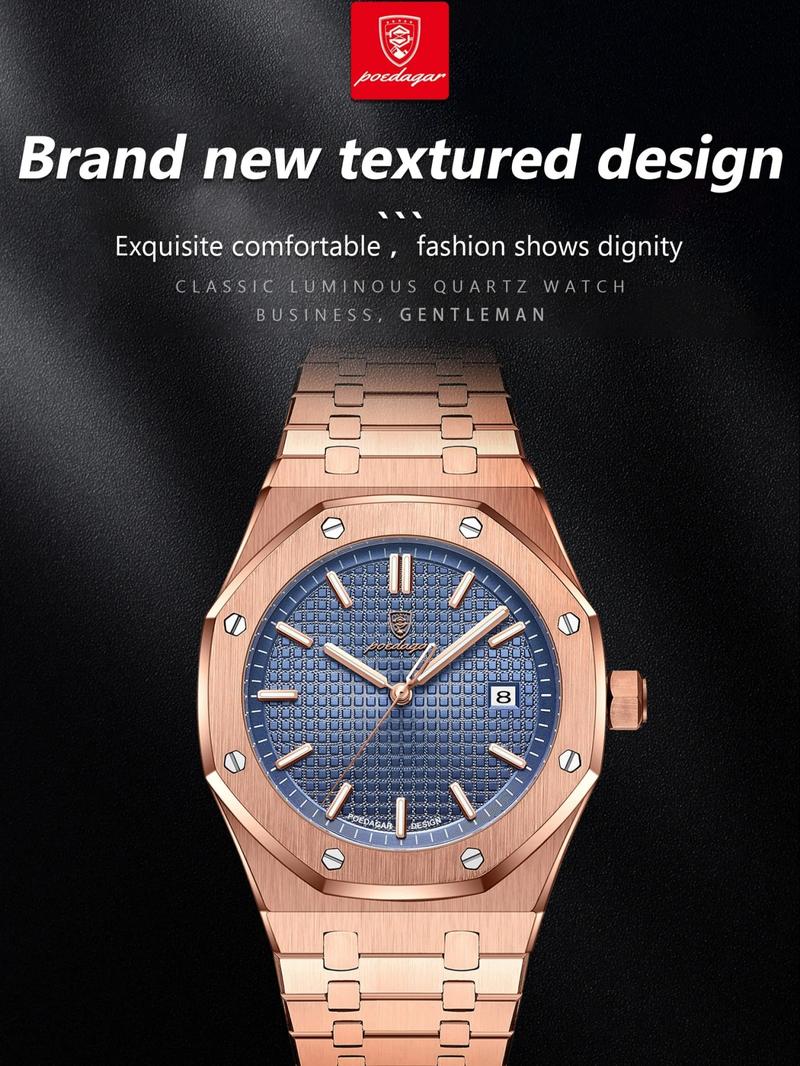 Poedagar Luxury Waterproof Night Light Date Men's Watch, Stainless Steel Fashion Quartz Watch, Suitable for Daily Wear Fashion Men's Watch, Business Fashion Watch