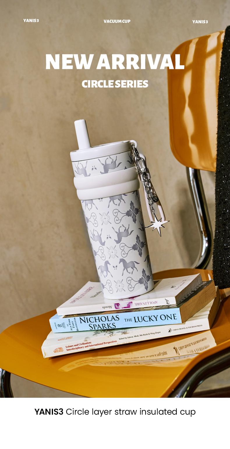 YANIS 3 Large-capacity Outdoor High-visibility Style Ladies and Gentlemen Universal Fashionable Picnic Insulated Cup-C003 Drinkware Flasks 550ml 316L Inner Liner Portable Tumbler Mug Bottles Bottled C003-White Water Bottles