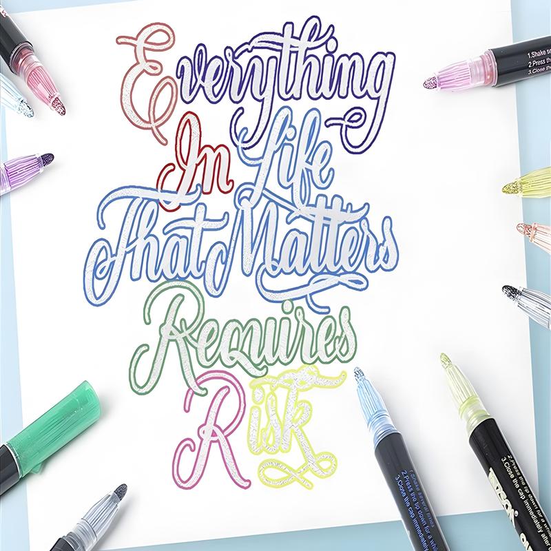 Double Line Outline Metallic Marker Pen Set, Paint Pens Markers, 8/12/24/36/48/60 Colors Double Line Pen, Magic Glitter Drawing for Greeting Cards, Craft, Posters, Painting, DIY Art Crafts