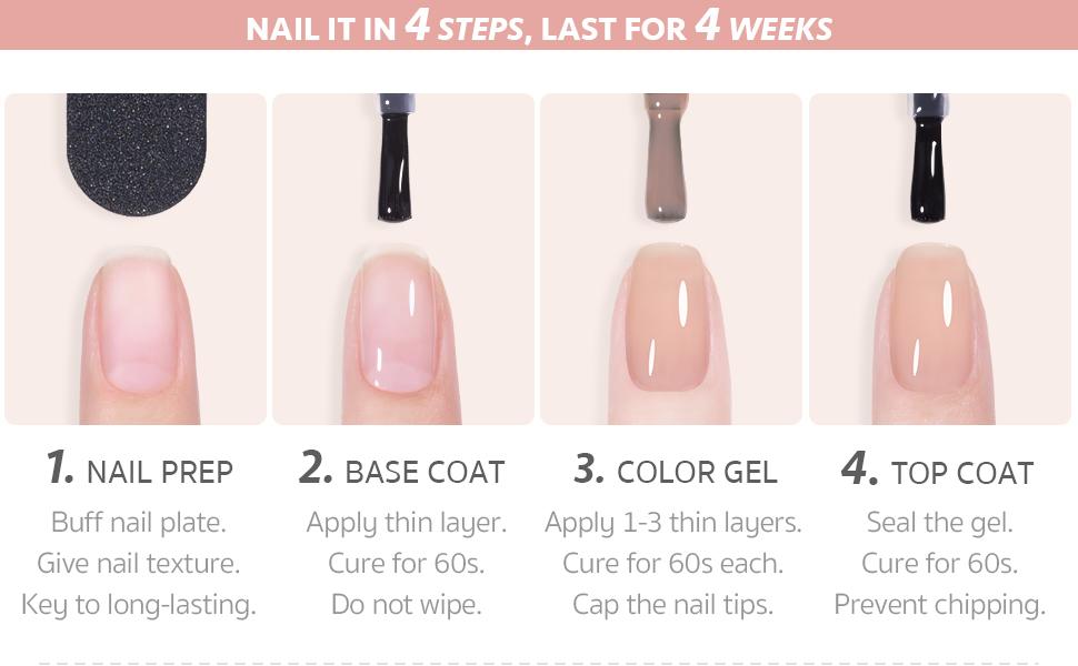 GAOY UV Gel Nail Polish Set Milky White x Jelly Nude, 6 Transparent Colors Sheer Pink Orange Gel Nail Kit for Salon Gel Manicure and Nail Art DIY at Home