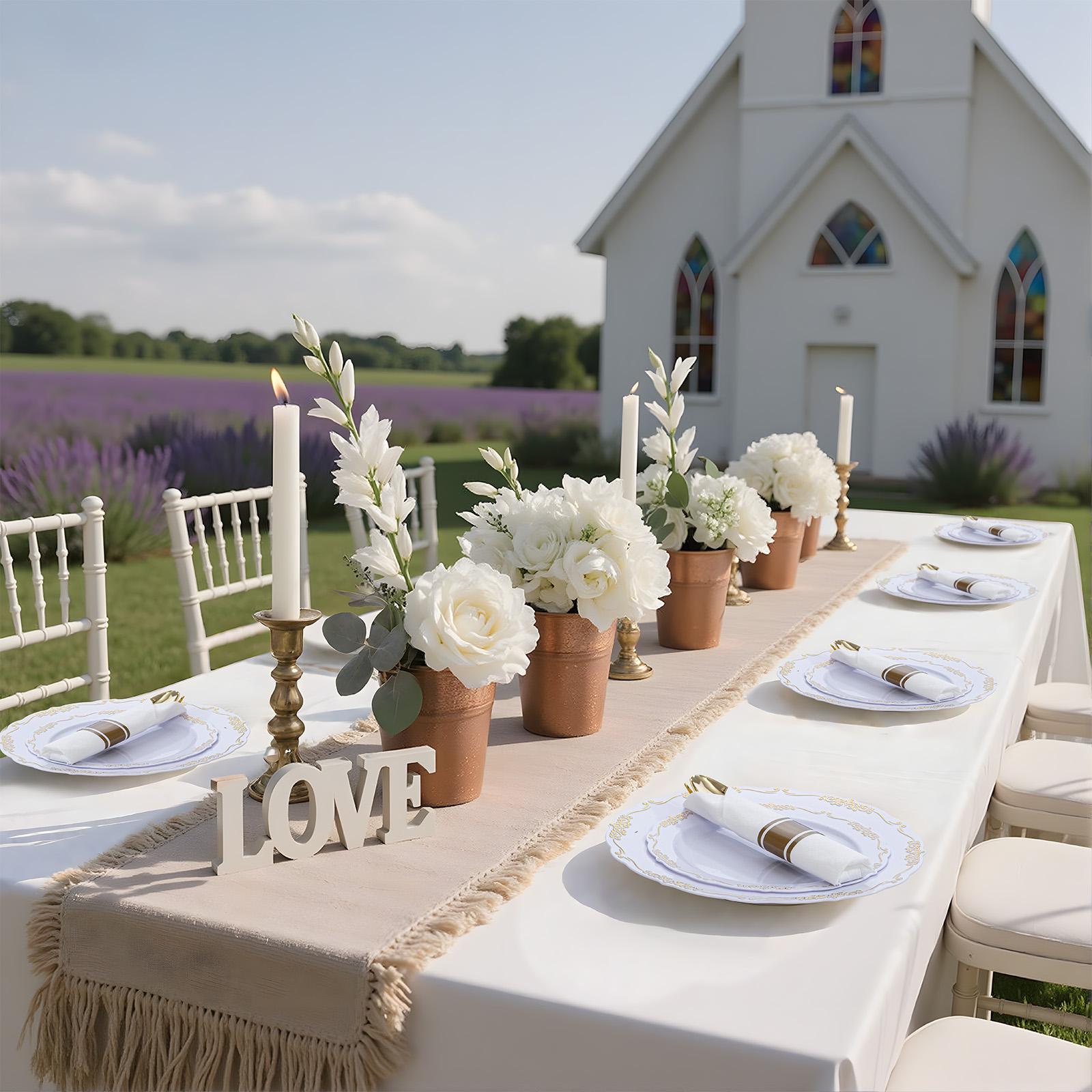 White Gold/Clear Gold/White Silver/Black Gold Plates ware Set: Dinner Plates,Dessert Plates, Cups,Napkins,Knife, forks, spoons-Perfect for Party