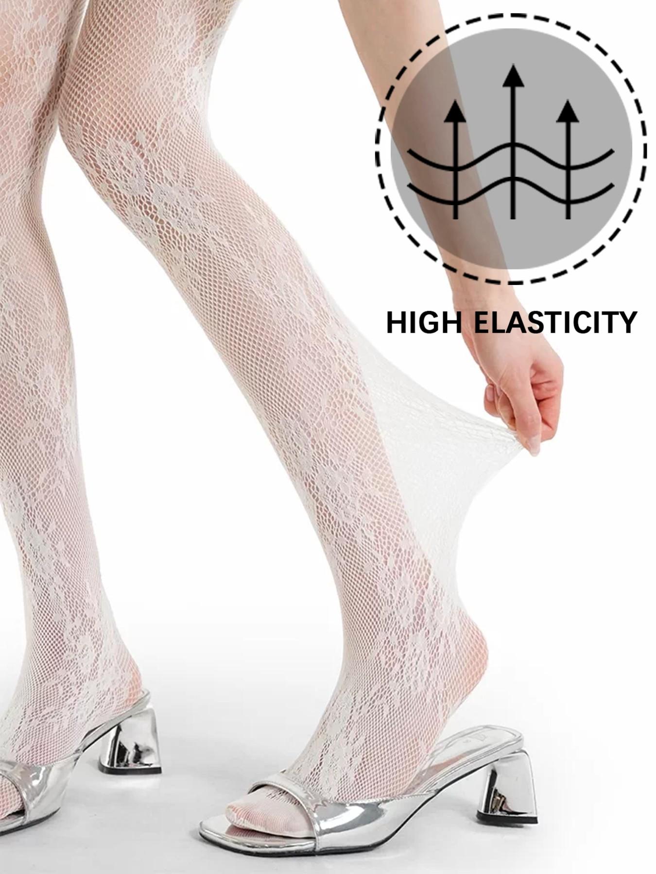 Jk Ballet Style Floral Mesh Stockings, Sweet Thin Lace Pantyhose, Spring Summer Bottoms, Boho Style, Fitted Design, Made in China