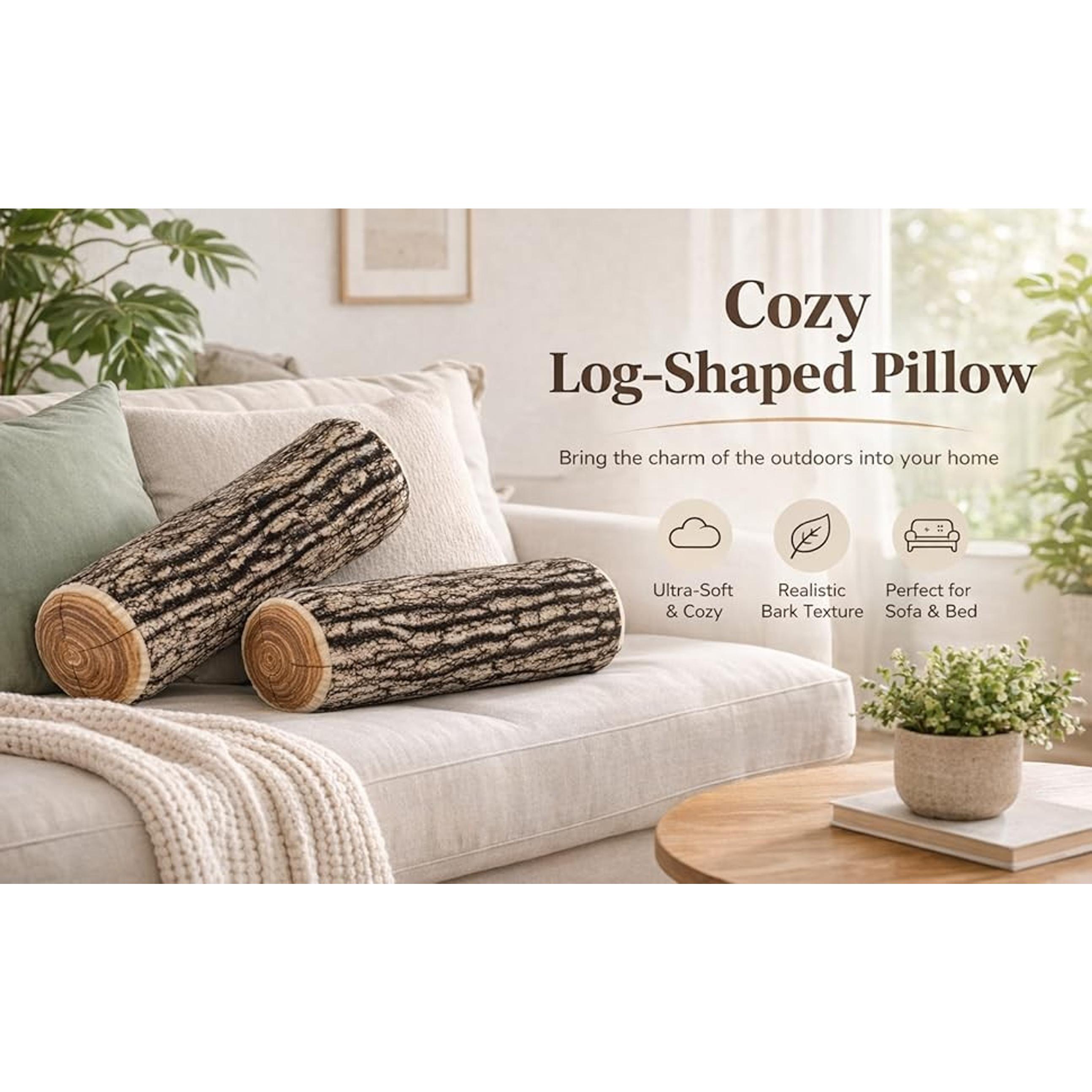 HYSEAS Decorative Round Throw Pillow, 3D Digital Print Comfortable Funny Cute Wood Log Pillow Cylinder Floor Cushion for Home, Couch, Sofa, Bedroom, Living Room Decor, Trunk