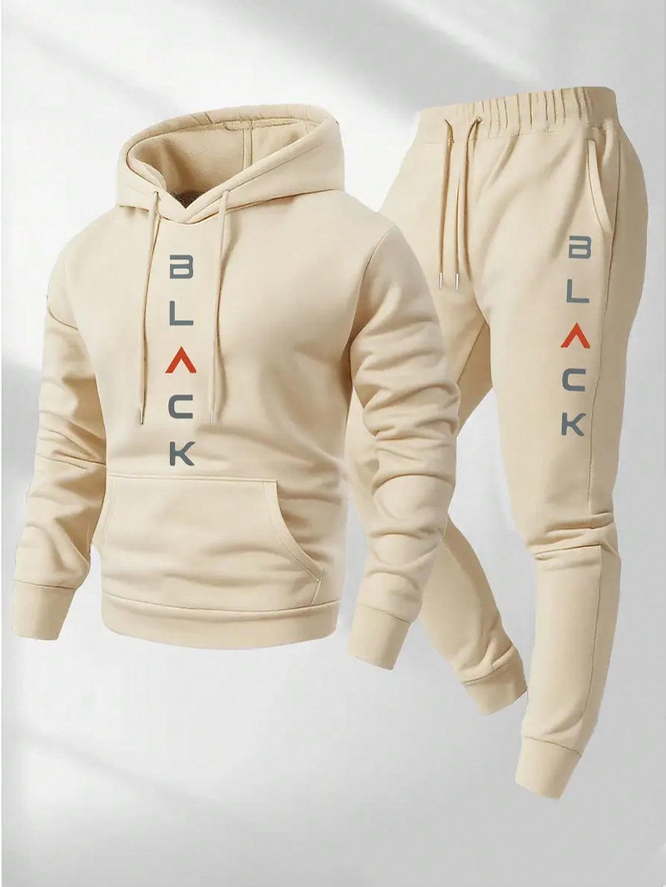 Men's autumn and winter set, including hooded sweatshirt, fashionable jacket, trendy American street style printed top and pants two-piece set Athletic Activewear Tracksuits Sportswear Athleisure Sweatsuit