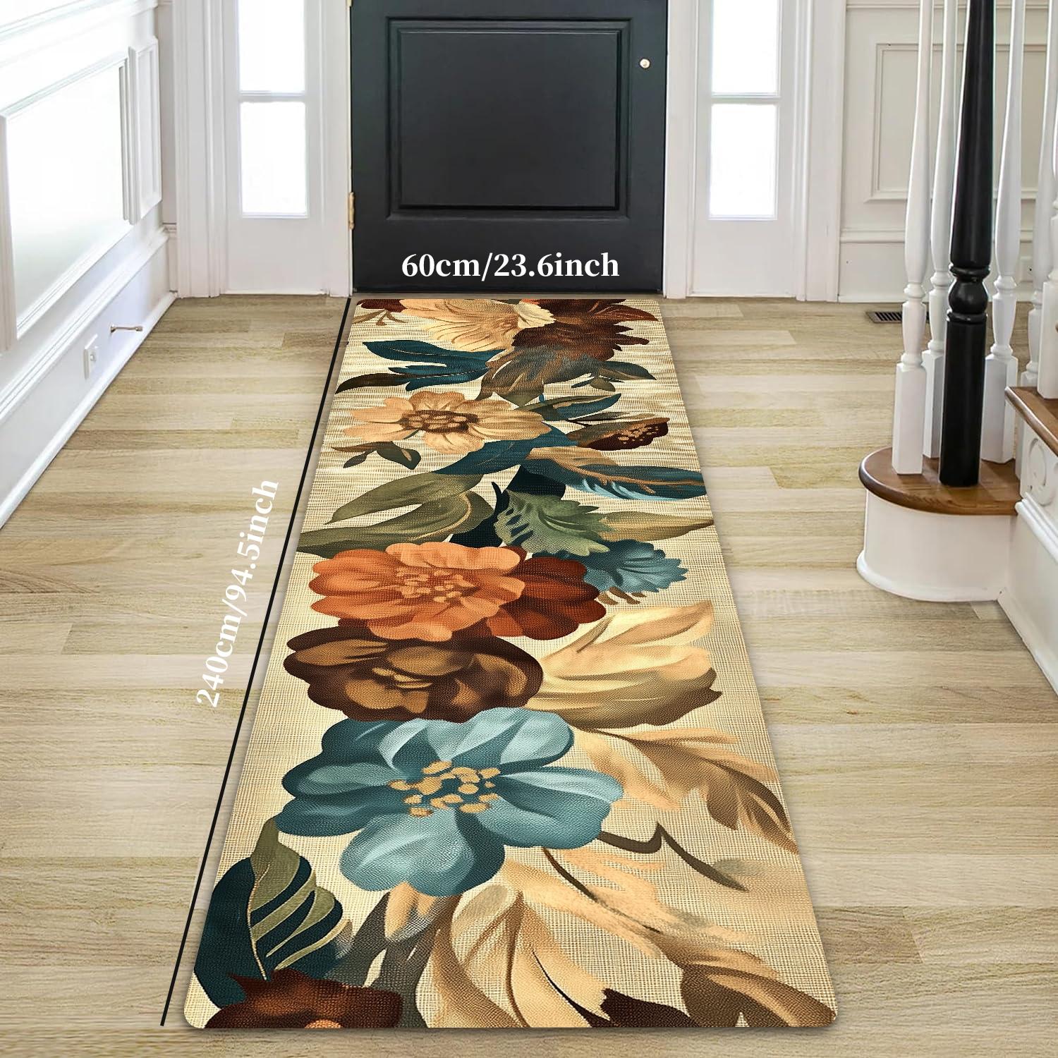 Boho Floral Pattern Hallway Runner Rug, Bohemian Style Rugs, 1 Count Non-slip Laundry Room Mat, Soft Non Shedding Washable Bed Carpet, Long Rug for Entryway Bedroom Kitchen Bathroom, Boho Area Rug