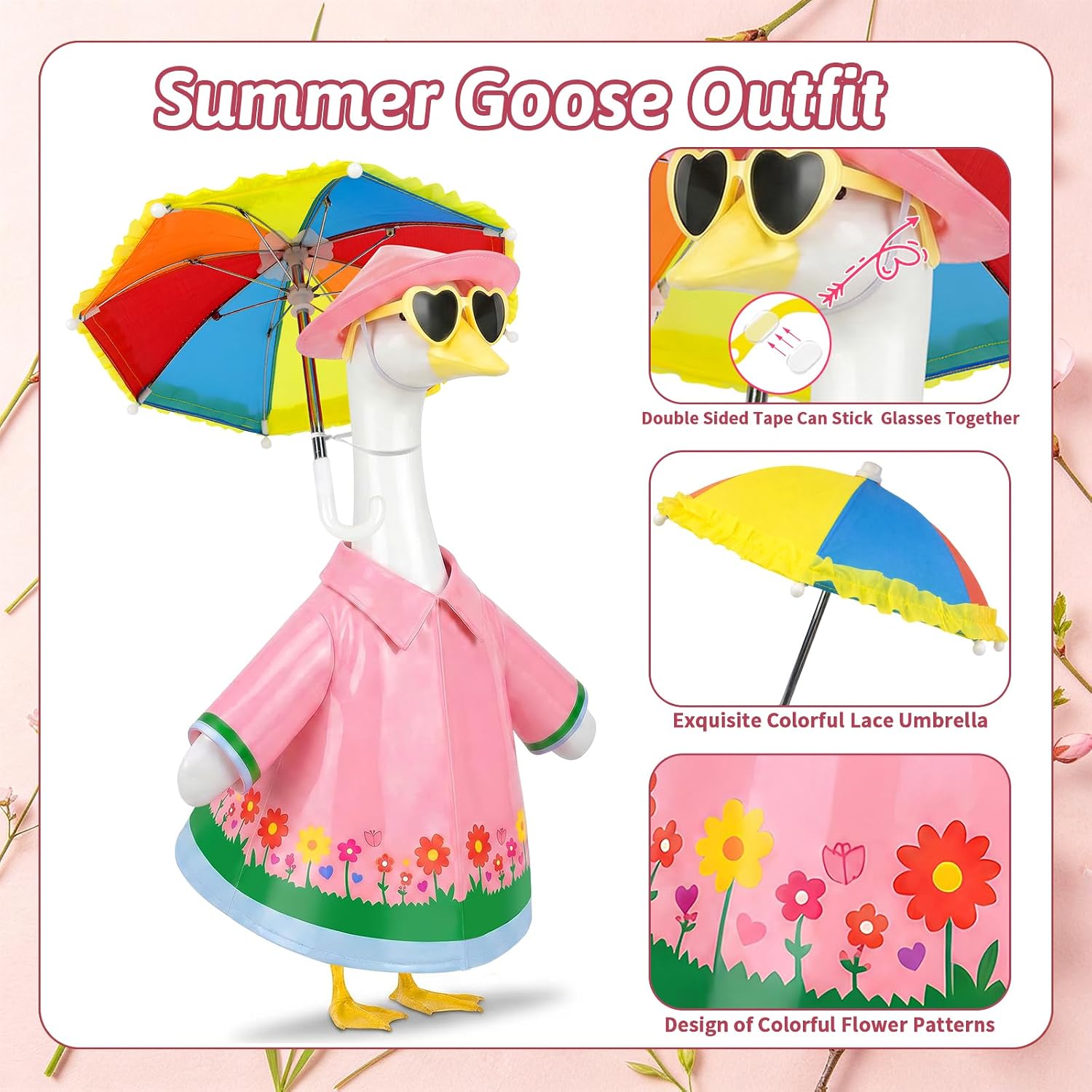 3 count/Set Raincoat Porch Goose Outfits, Summer Goose Raincoat Costume, Yard Goose Clothes Raincoats Umbrella Hat Outfit for 17" 23" Lawn Statue Patio Garden Decoration ()