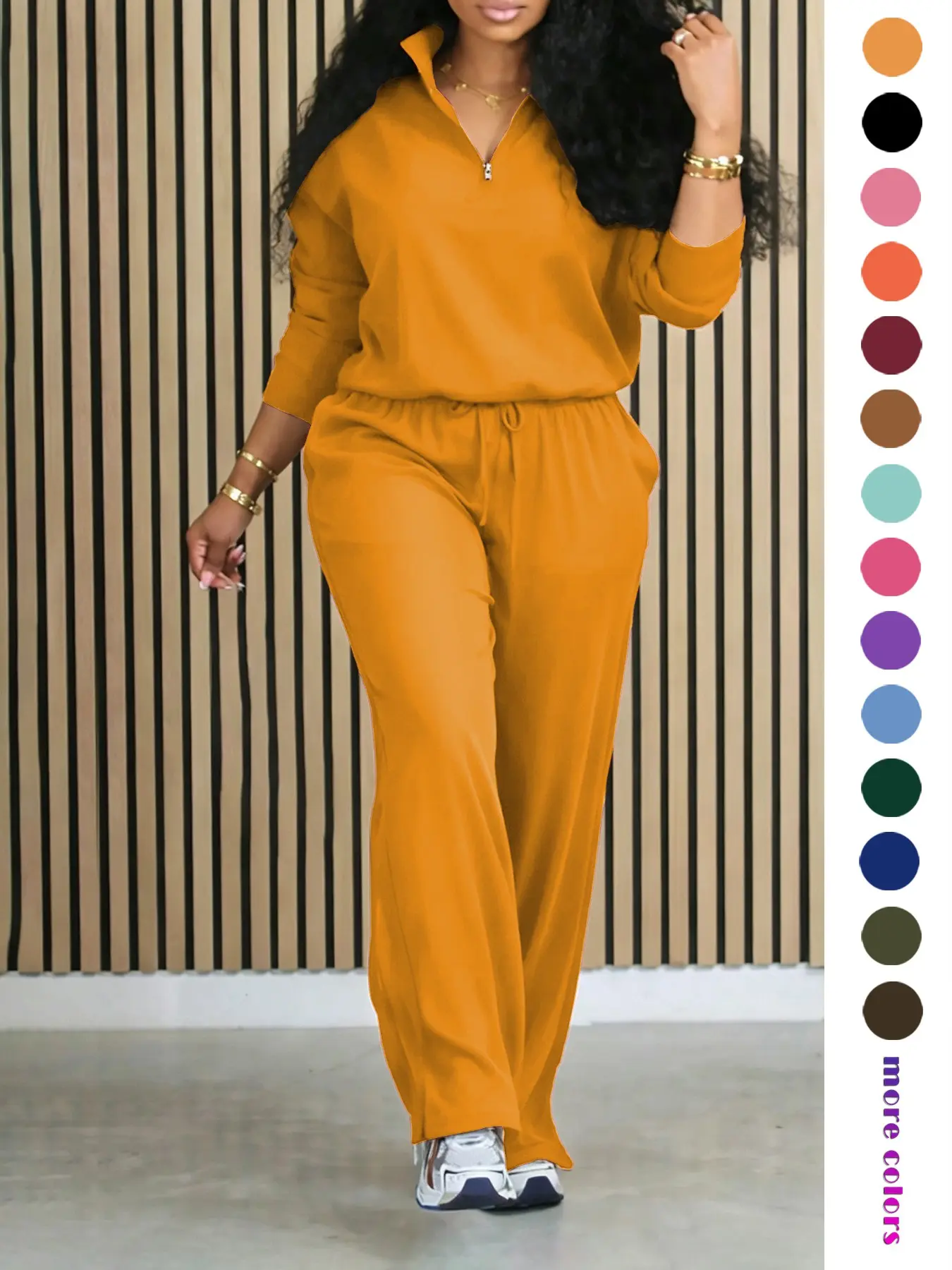Women's Solid Half Placket Split Hem Pants Set, Casual Long Sleeve Top & Pocket Wide Leg Trousers for Summer, Ladies Clothes for Daily Wear, Womenswear