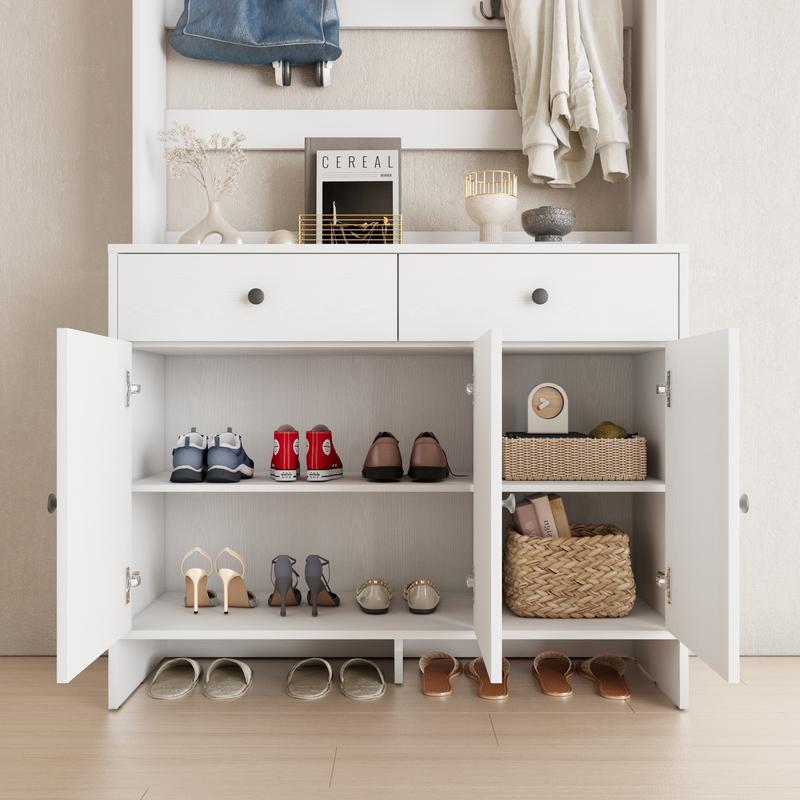 Hall Tree Entryway Table with Coat Rack, Shoe Cabinet 3 Door 2 Drawer with Adjustable shelves, for Hallway, Entryway, Bedroom Hall Tree Entryway Table with Coat Rack, Shoe Cabinet 3 Door 2 Drawer with Adjustable shelves, for Hallway, Entryway, Bedroom