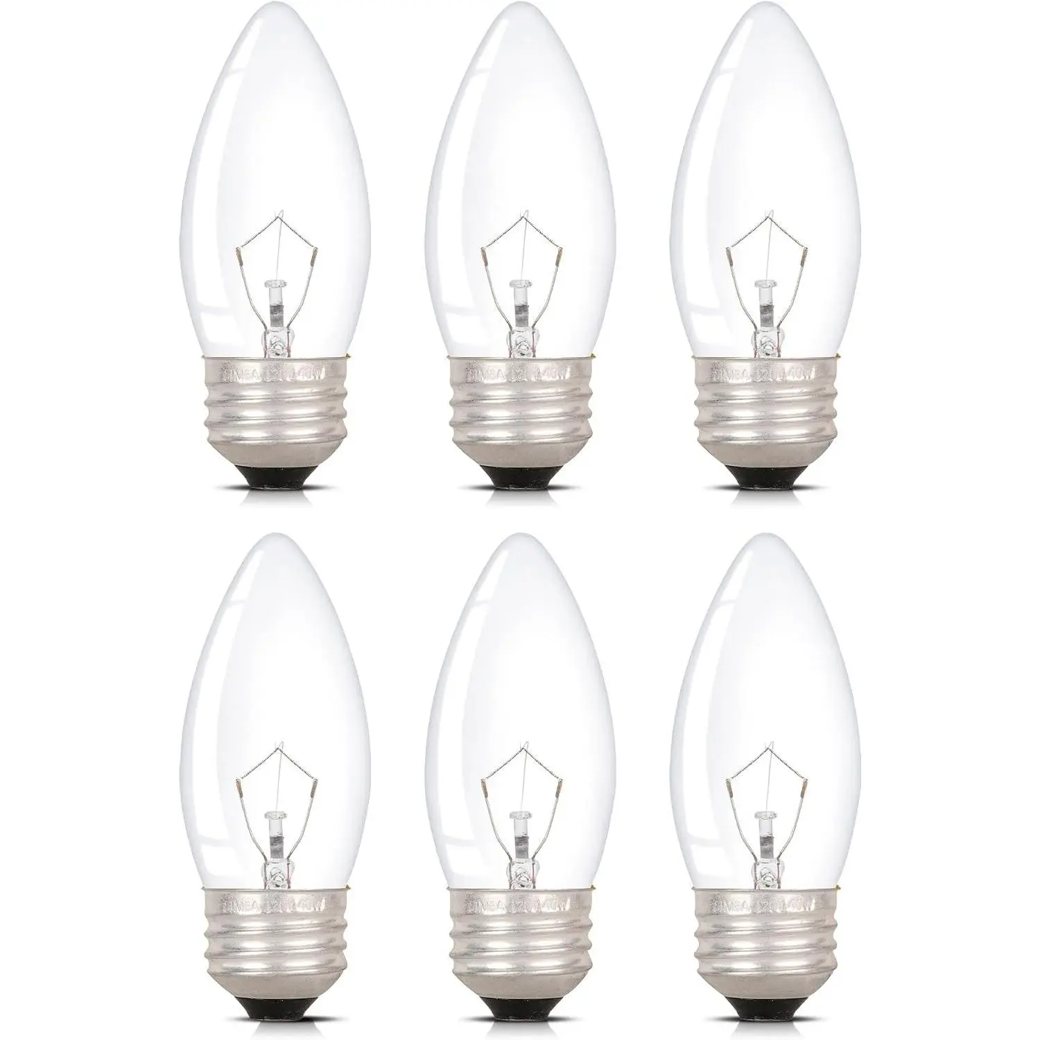 Torpedo Clear B11 C35 CTC 40W E26 Base (6 Pack) Decorative Incandescent Light Bulbs 120V for Chandeliers, Ceiling Fan Lights, Pendants, Wall Sconces, Dimmable, Warm White 2700K