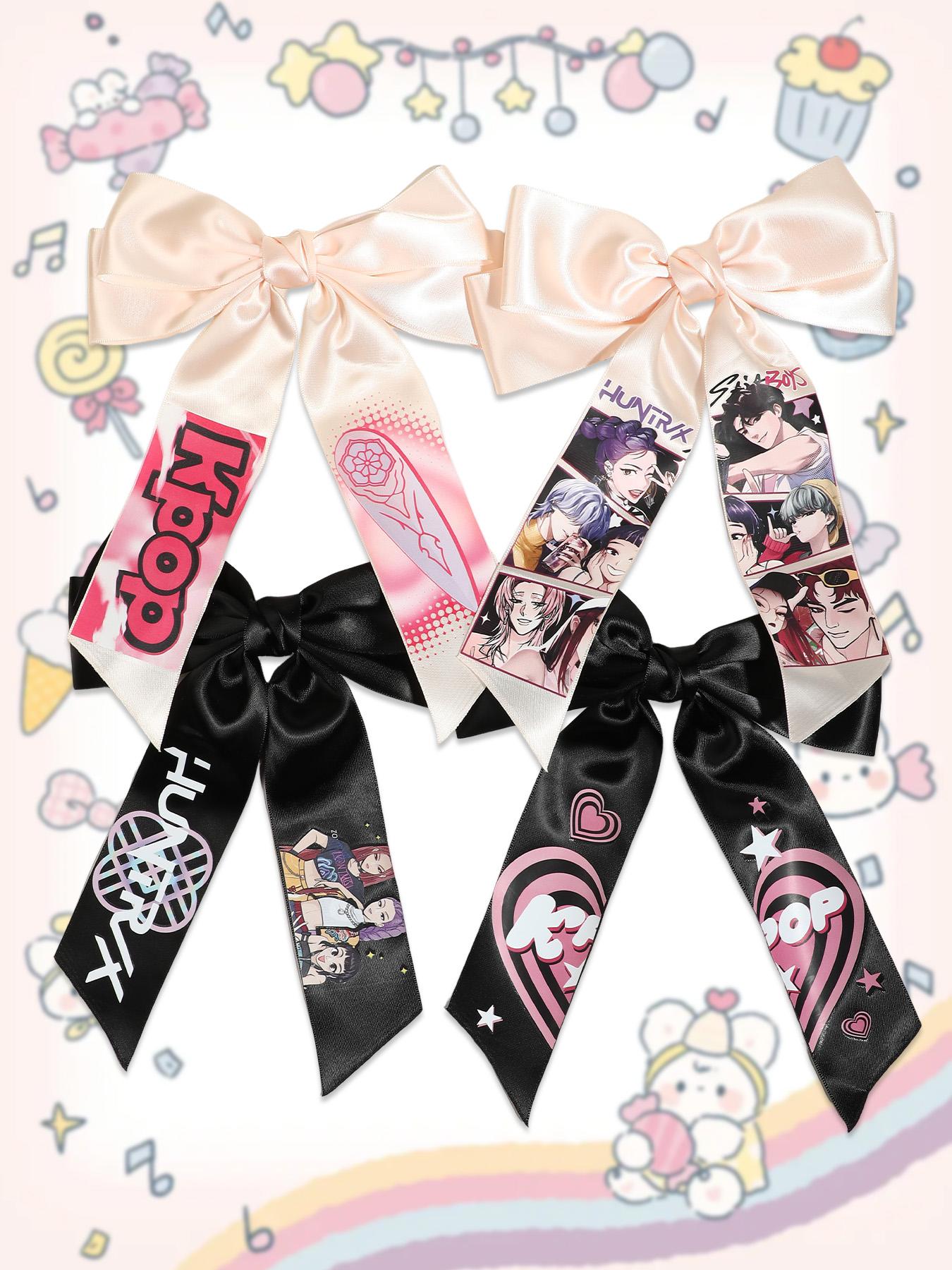 4pcs/1pcLarge Kpop Hair Bow with Girl Band Printed Ribbons | Comfortable Secure Clip | Versatile Design Hair Clip Set
