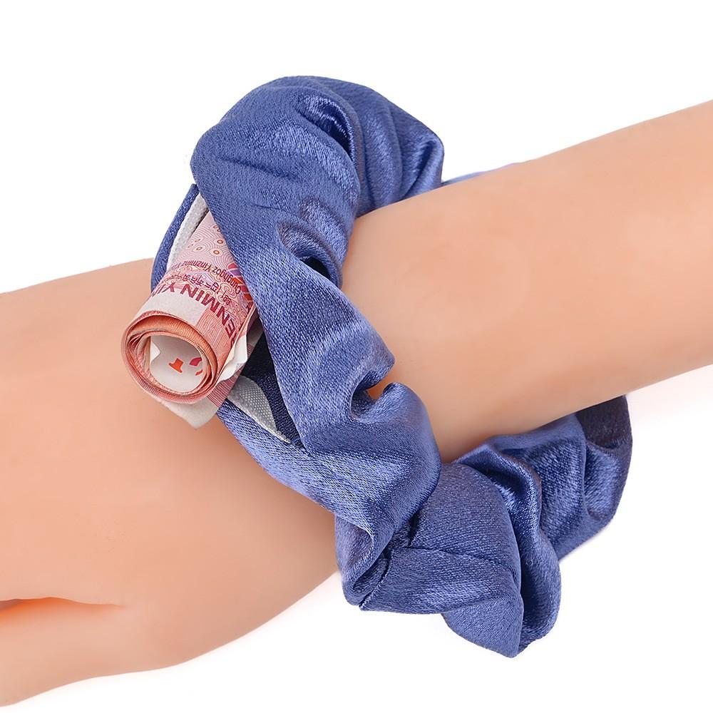 Women's Hair Tie with Hidden Zipper Pocket, Retro Design, Portable & Secure Storage Solution for Keys/cash/jewelry, Ideal for Outdoor Use