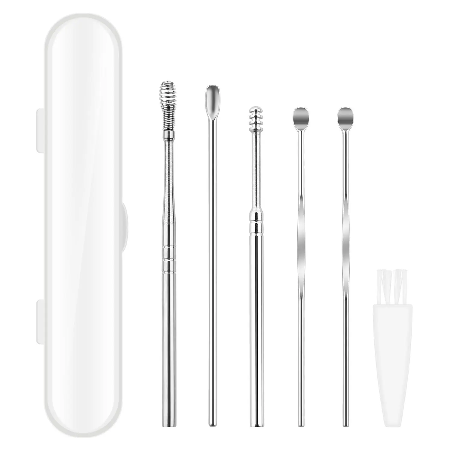 6 Pcs Ear Wax Removal Kit,Professional Double-Headed Ear Pick Earwax Removal Tools,Stainless Steel Ear Cleaner Curette with Cleaning Brush and Storage Box,Suit for Kid Adult