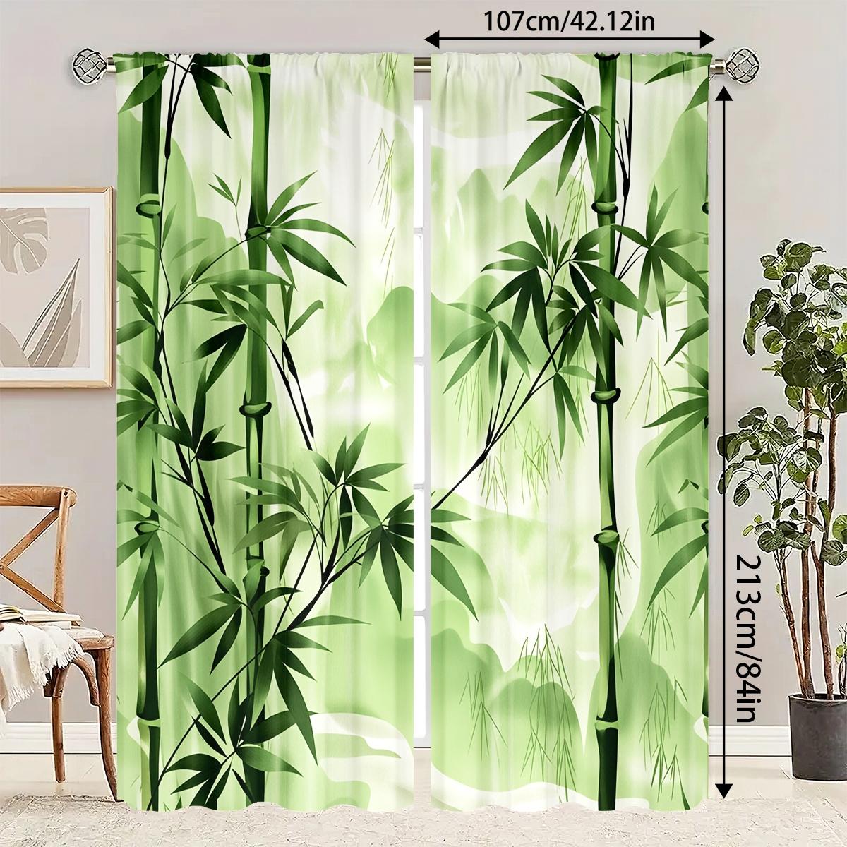 2-Piece Bamboo Forest Digital Print Curtains, Semi-Transparent Polyester Fabric, Rod Pocket Design, Easy Care, Suitable for Living Room & Bedroom, Window Curtain