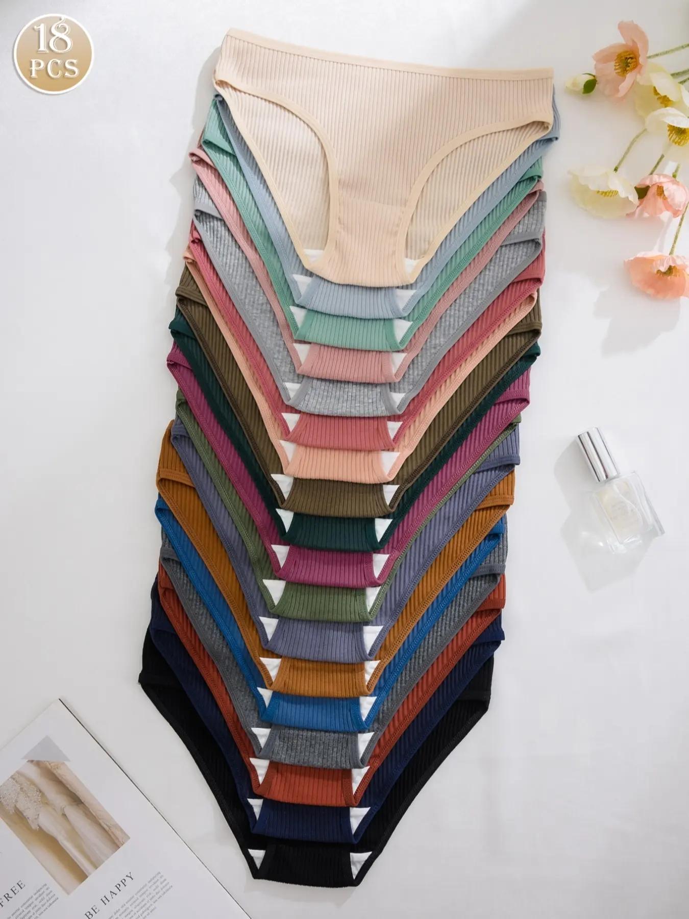 Women's Comfortable Pure Color Low Waist Thong Panties, Pack of 18, Soft Breathable Fashion Comfy Underwear for Daily Wear, Ladies' Intimate Apparel