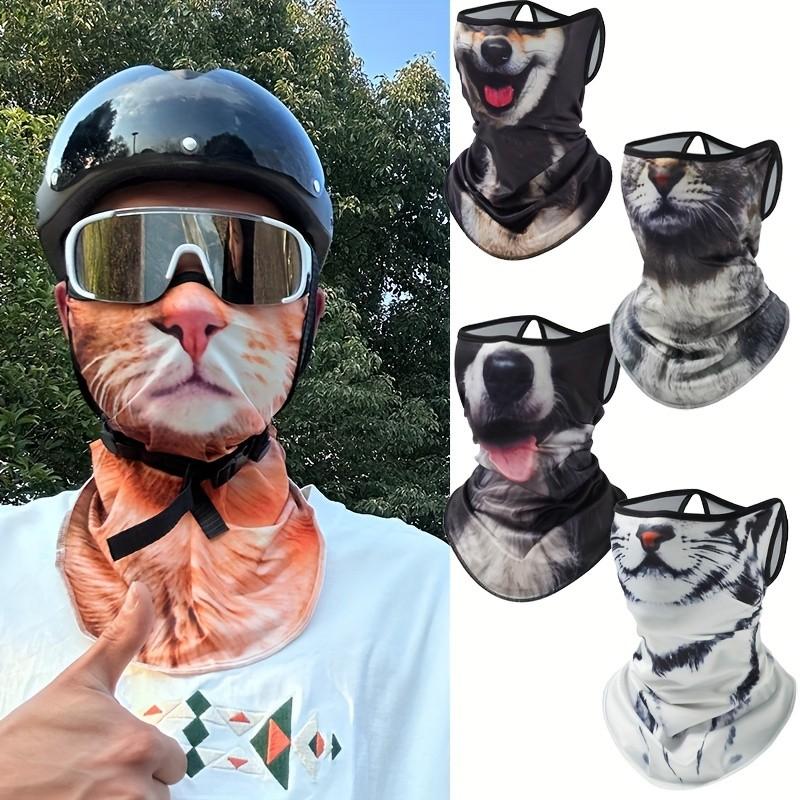 Summer Cycling Motorcycle Sun Protection Face Mask, 3D Animal Cat Design, Breathable Full Face Cover, Hooded Ear Hanging