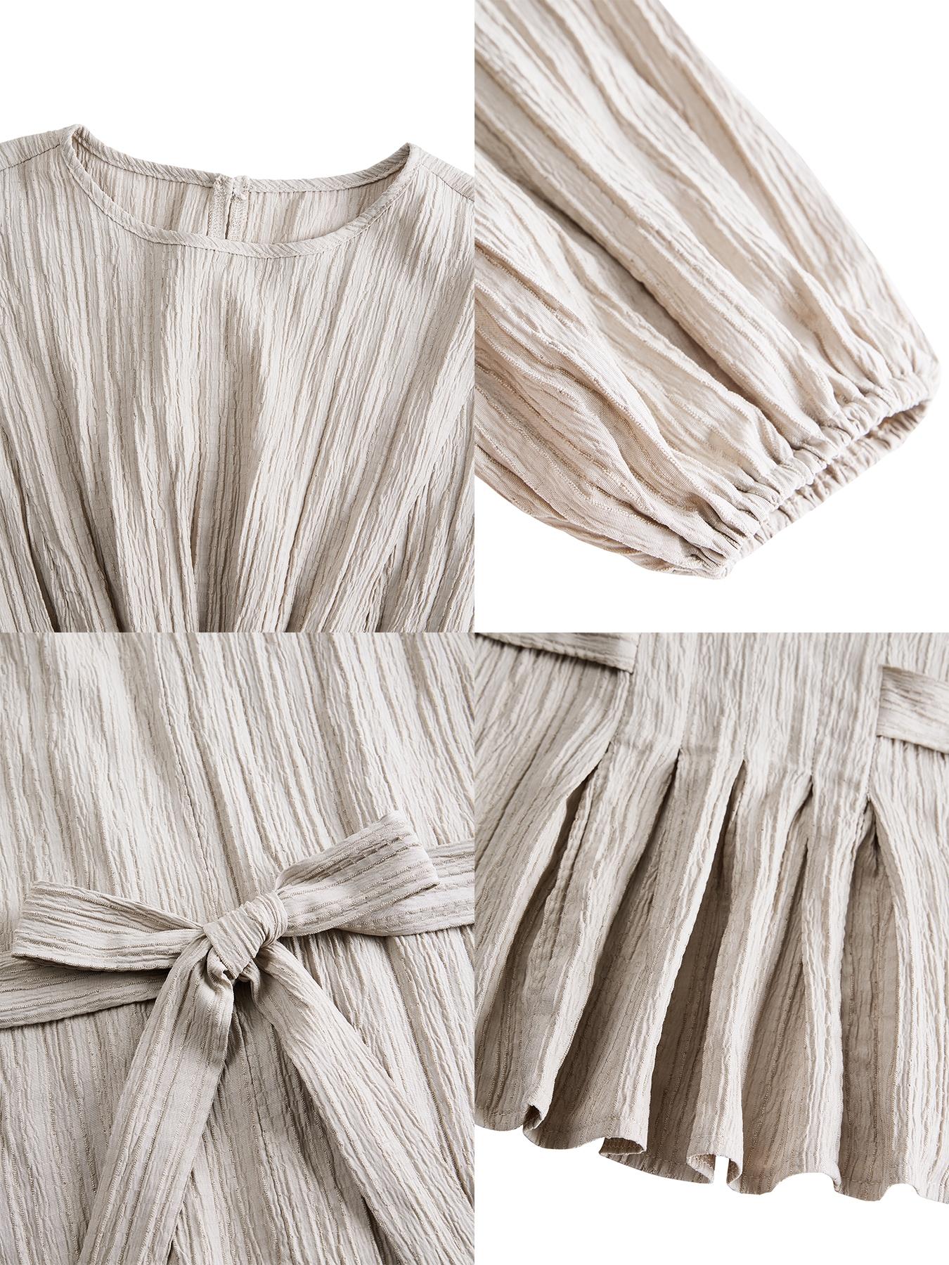 Women's Casual Long Sleeve Shirt Top, Fall & Winter Fitted Plain Bow Design, Large Size Round Neck Back Tie Knot Blouse